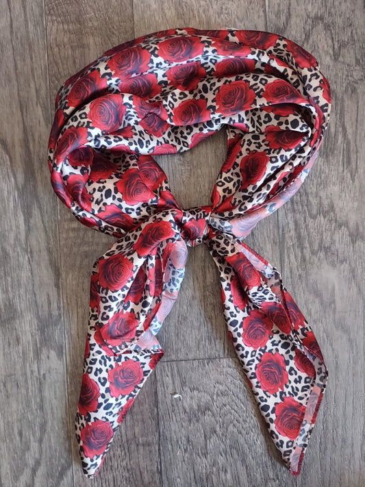 WILD RAG Cheetah and Deep Red Roses Cowboy Western Neck Scarf Bandanna by Double B Wild Rags