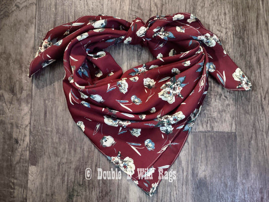 Wild Rag FLORAL 711 Burgundy and Ivory flowers Western Cowboy Neck Scarf Bandana by Double B Wild Rags