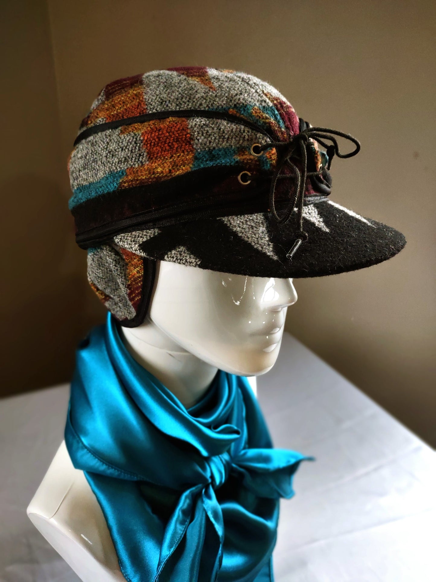 Stockman's Wool Hat BURGUNDY TEAL Aztec Pattern Railroad cattleman's Cowboy winter hat Men's Women's