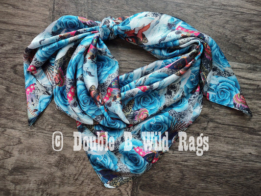 Wild Rag MISC 433 Turquoise Rose Pin Up Native Cowgirl White Buffalo Western Neck Scarf Bandanna by Double B Wild Rags
