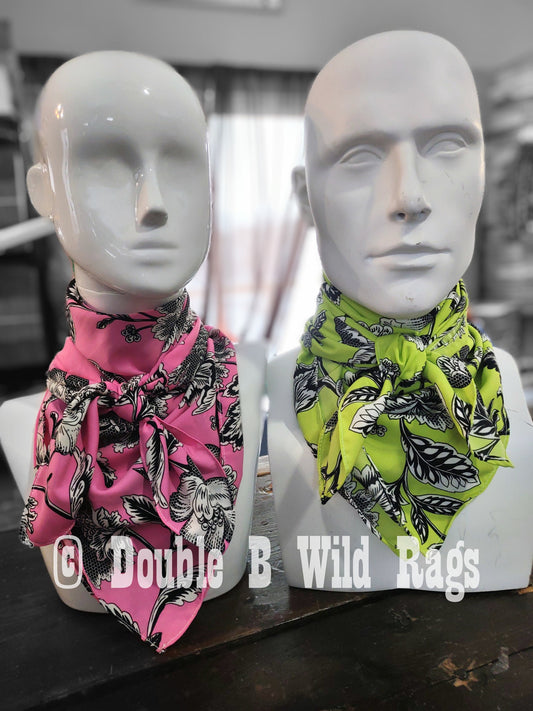 Wild Rag Floral 712 Neon Pink OR Lime Green Cowboy Western Neck Scarf Bandanna by Double B Wild Rags