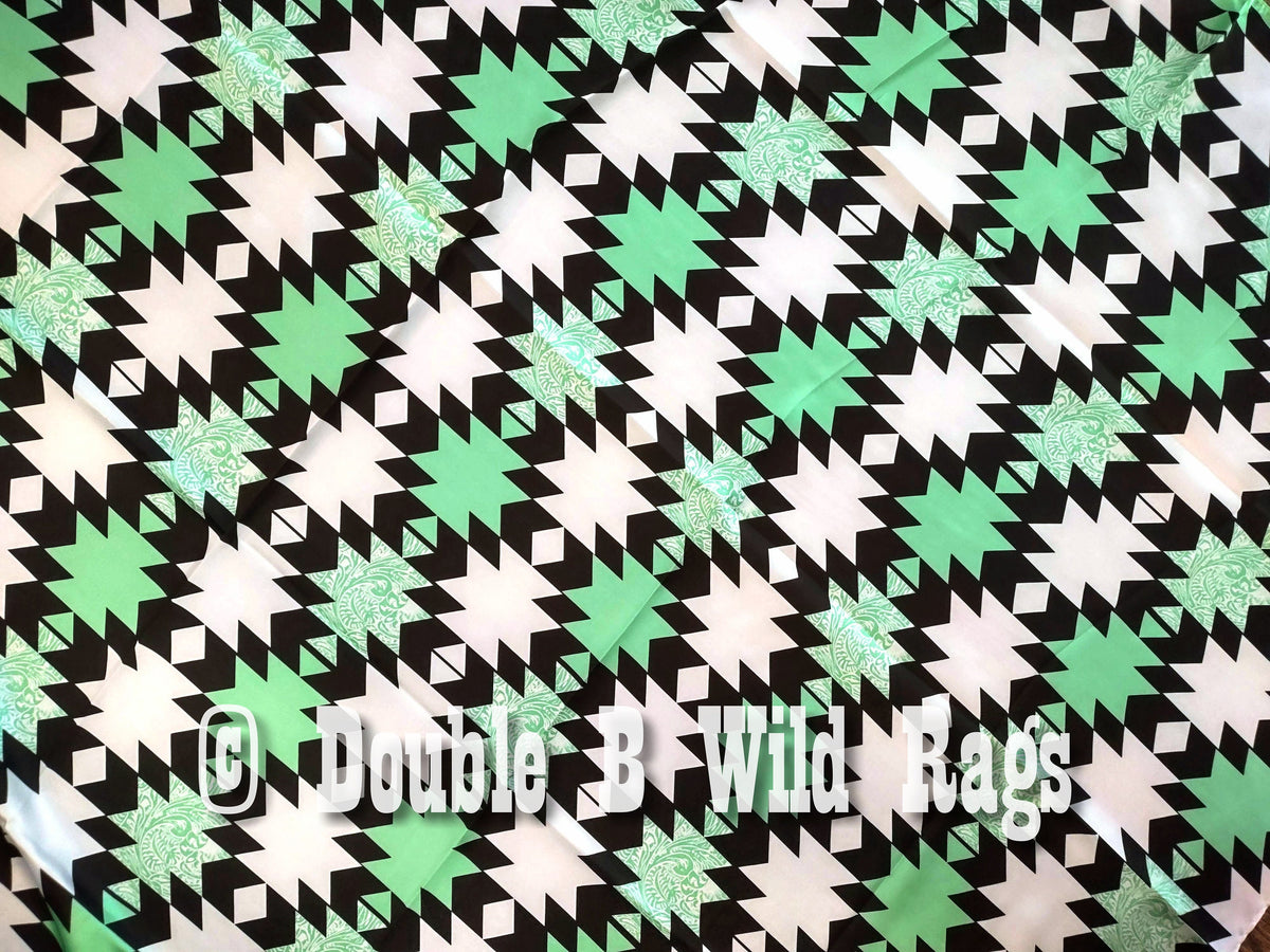 Wild Rag Light Mint Green Tooling, Black, and White tribal Cowboy Western Neck Scarf Bandanna by Double B Wild Rags