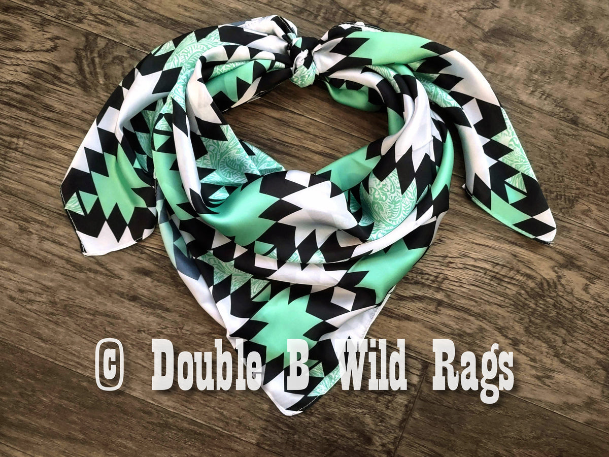 Wild Rag Light Mint Green Tooling, Black, and White tribal Cowboy Western Neck Scarf Bandanna by Double B Wild Rags