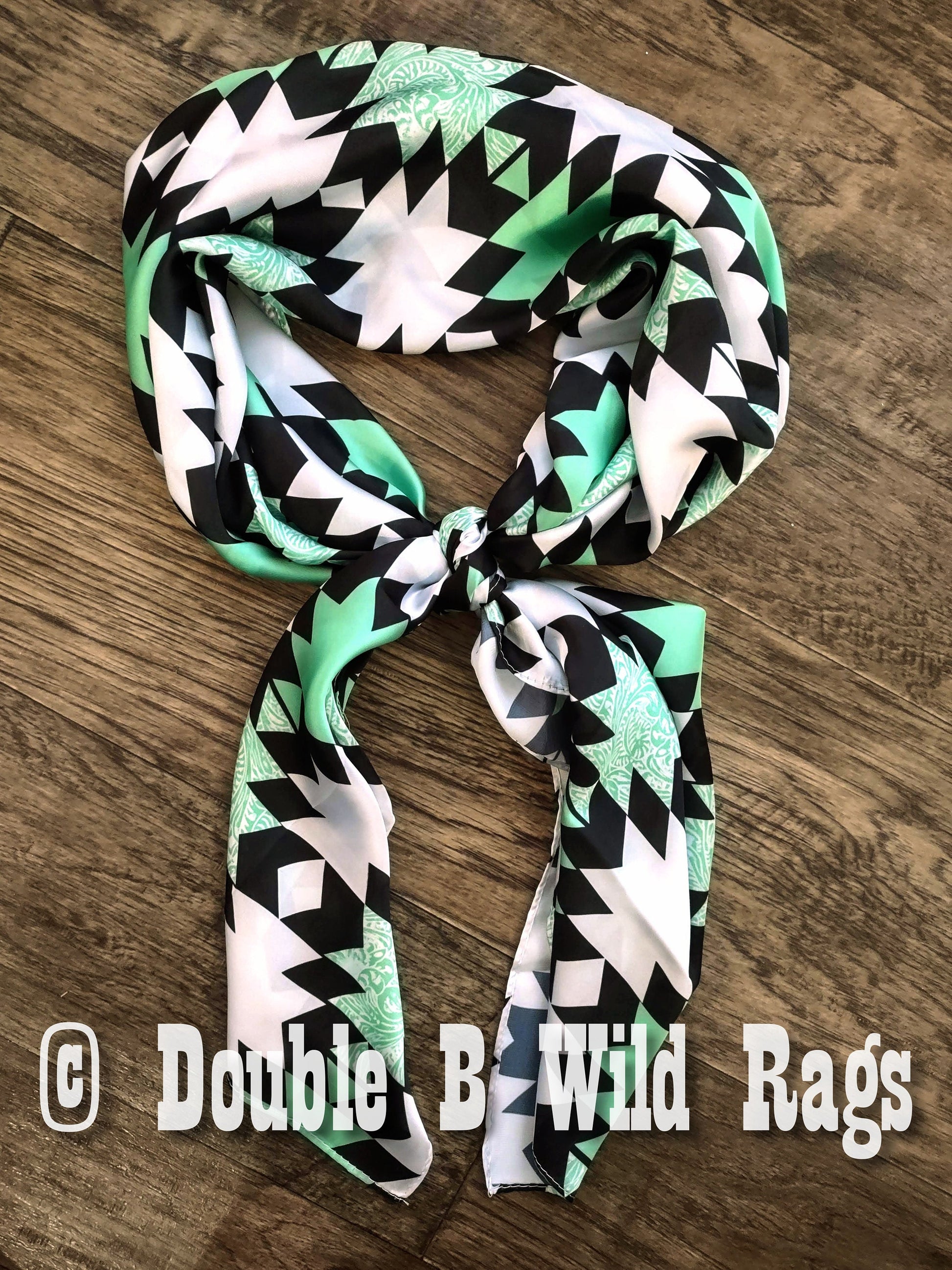 Wild Rag Light Mint Green Tooling, Black, and White tribal Cowboy Western Neck Scarf Bandanna by Double B Wild Rags