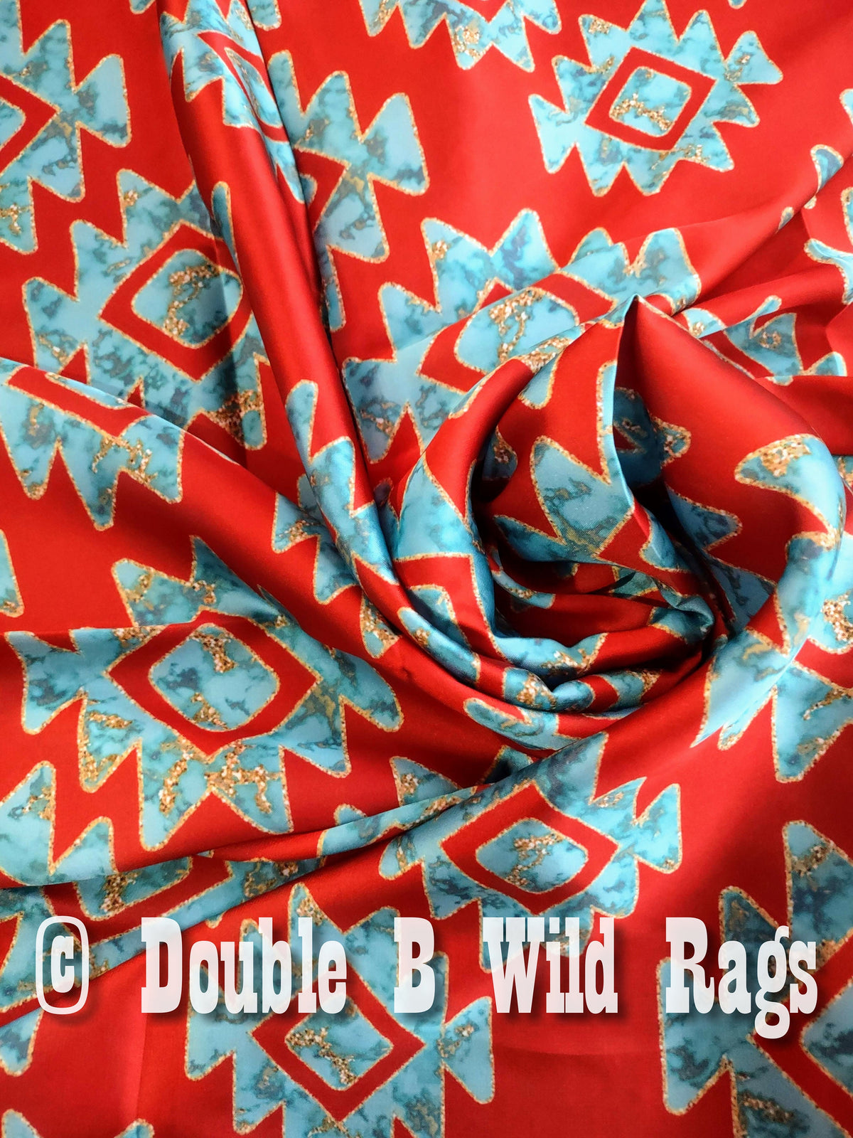 Wild Rag AZTEC 921 Red, Turquoise, and Gold Aztec Cowboy Western Neck Scarf Bandanna by Double B Wild Rags