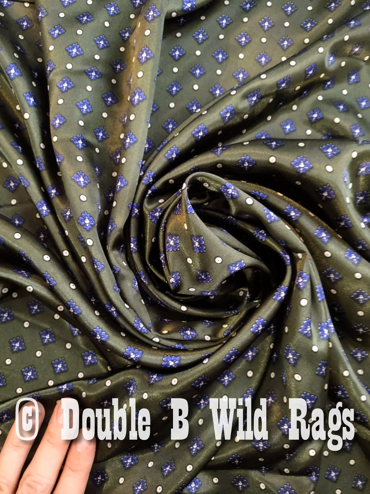 WILD RAG Hunter Green with Blue Motif Cowboy Western Neck Scarf Bandanna by Double B Wild Rags