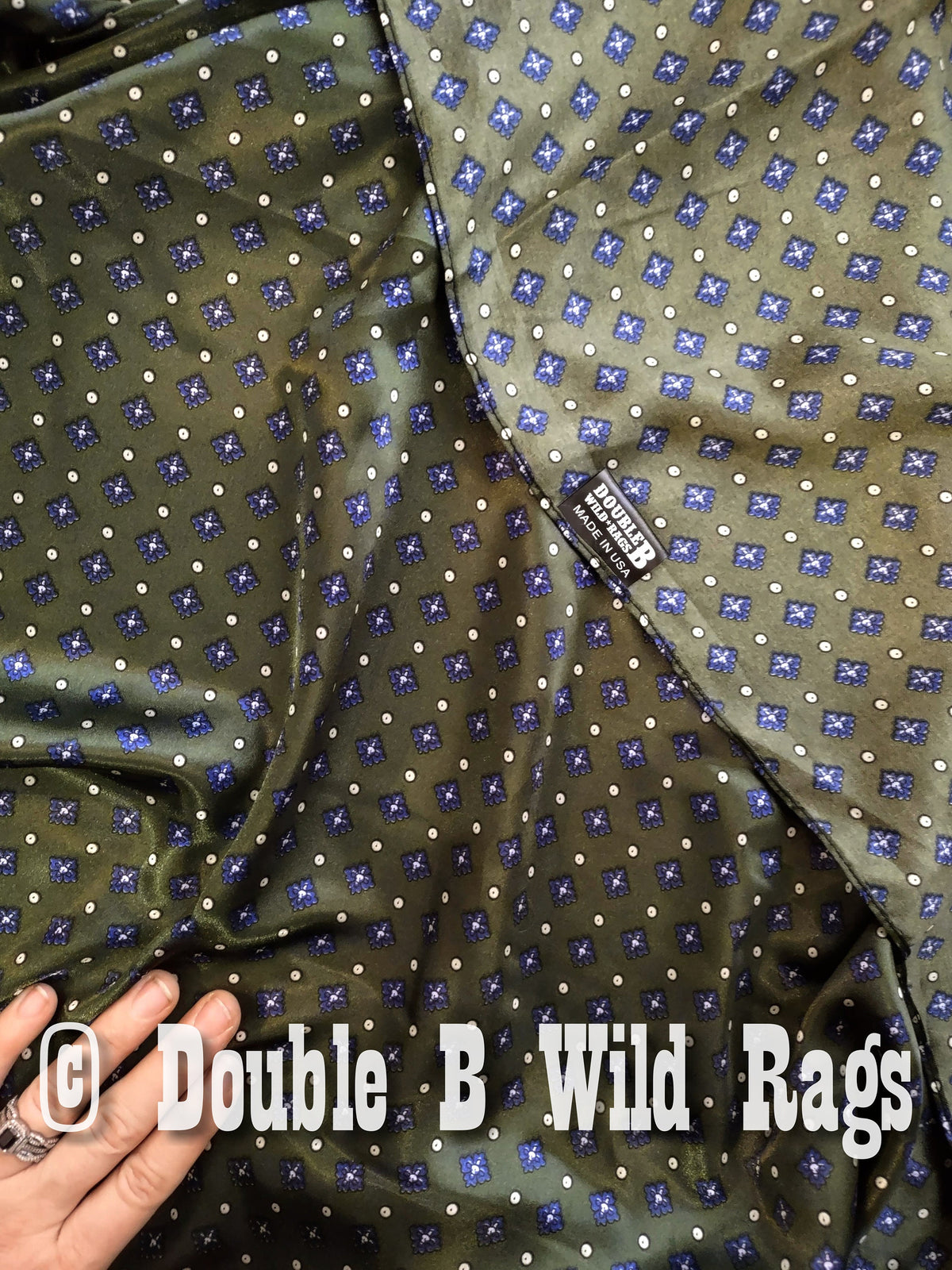 WILD RAG Hunter Green with Blue Motif Cowboy Western Neck Scarf Bandanna by Double B Wild Rags