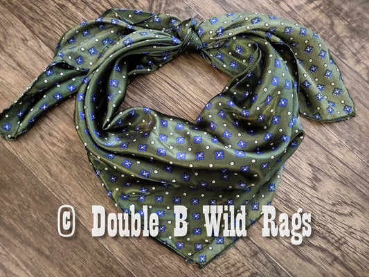 WILD RAG MISC 437 Hunter Green with Blue Motif Cowboy Western Neck Scarf Bandanna by Double B Wild Rags