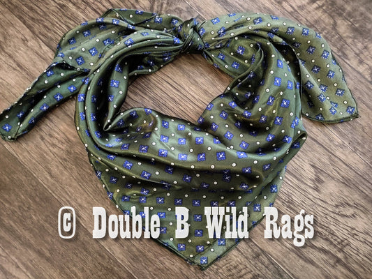 WILD RAG MISC 437 Hunter Green with Blue Motif Cowboy Western Neck Scarf Bandanna by Double B Wild Rags
