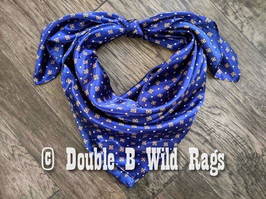 WILD RAG MISC 439 Blue with Light Pink Motif Cowboy Western Neck Scarf Bandanna by Double B Wild Rags