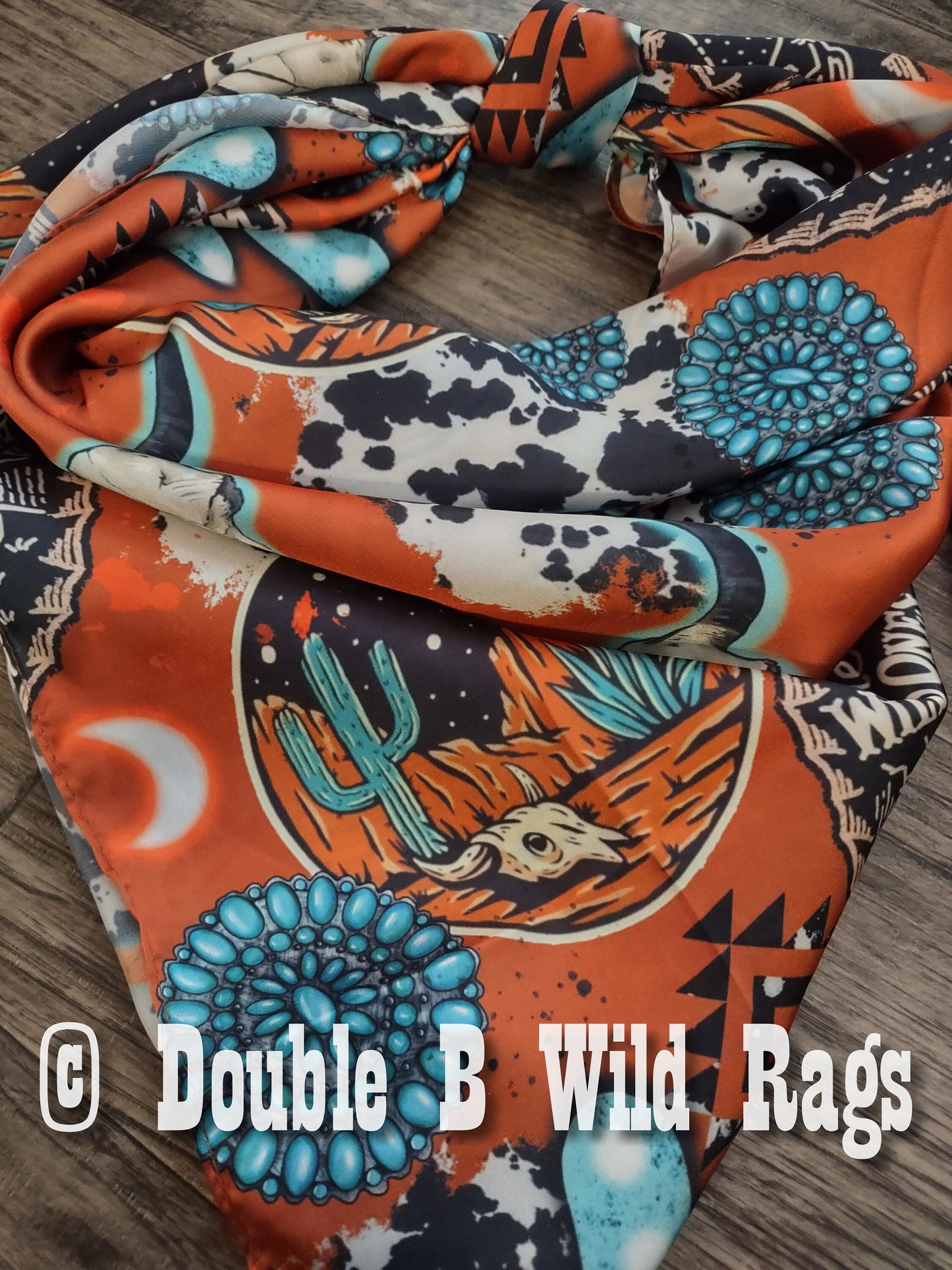 Wild Rag MISC 425 Orange Turquoise Black Desert Cactus Cowboy Western Neck Scarf Bandanna by Double B Wild Rags