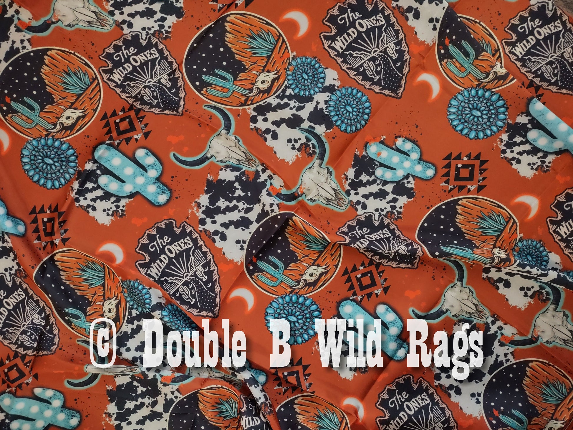 Wild Rag MISC 425 Orange Turquoise Black Desert Cactus Cowboy Western Neck Scarf Bandanna by Double B Wild Rags