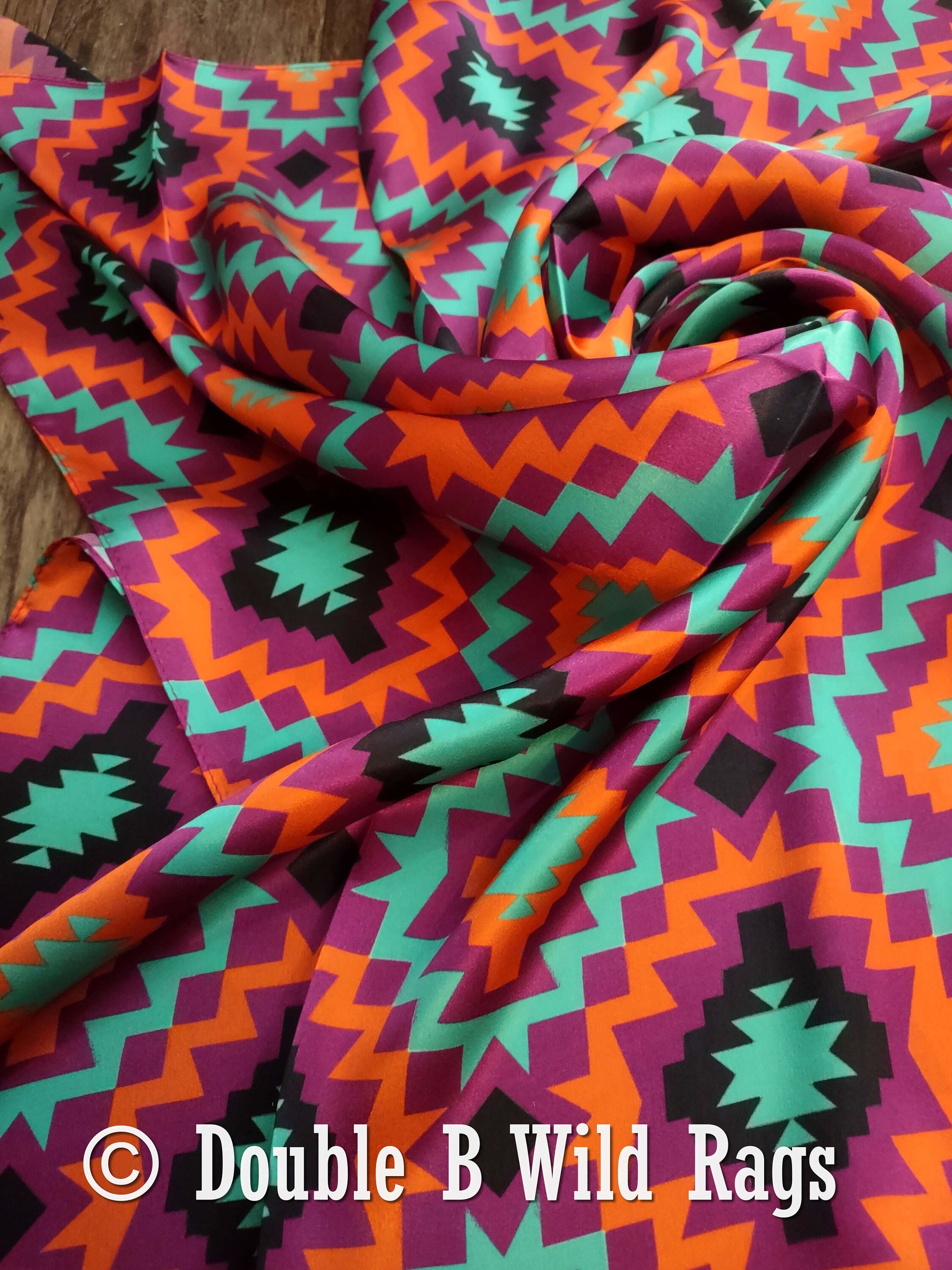 Wild Rag 100% Silk 847 Purple and Orange Aztec Cowboy Western Neck Scarf Bandanna by Double B Wild Rags