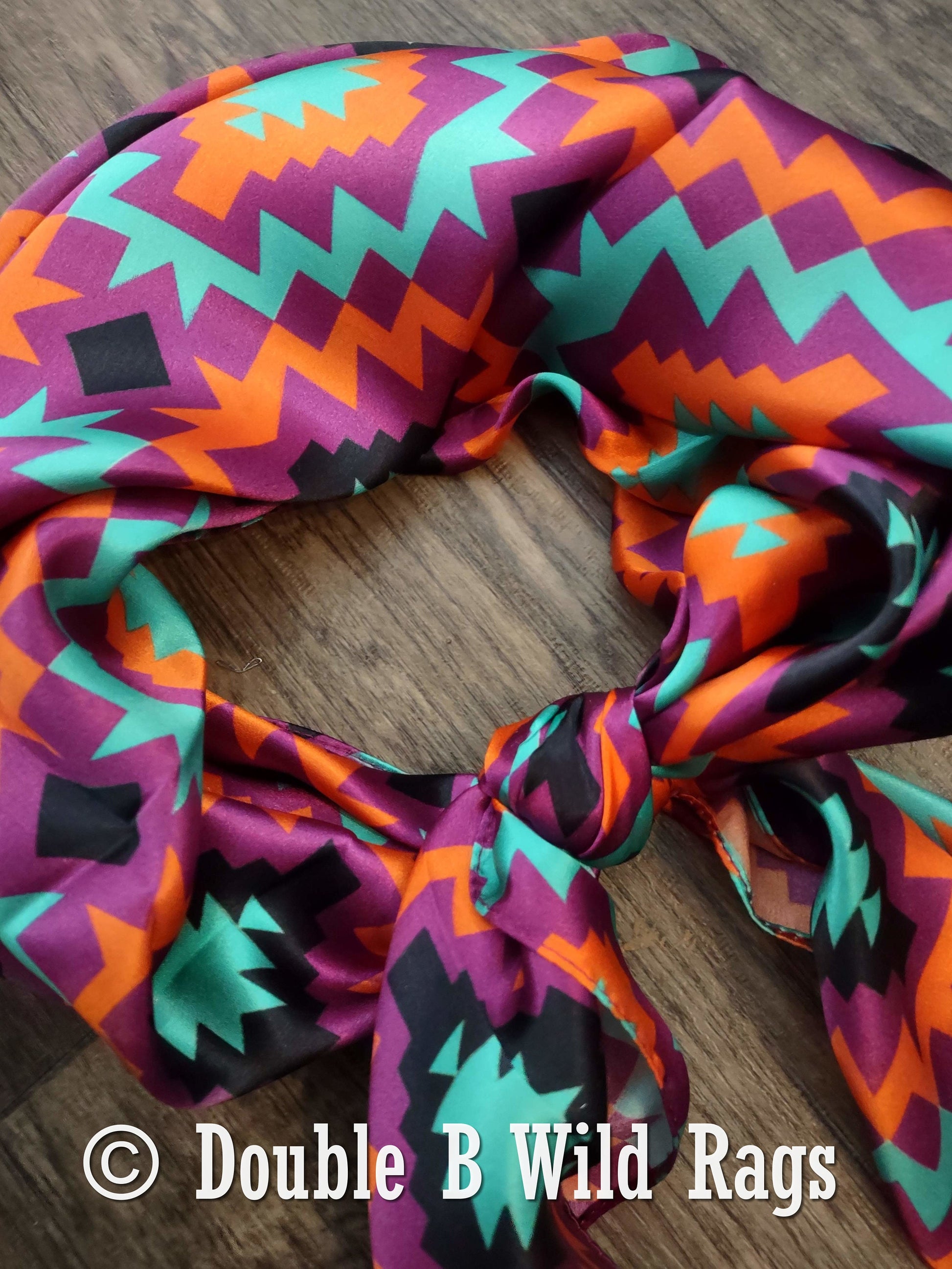 Wild Rag 100% Silk 847 Purple and Orange Aztec Cowboy Western Neck Scarf Bandanna by Double B Wild Rags