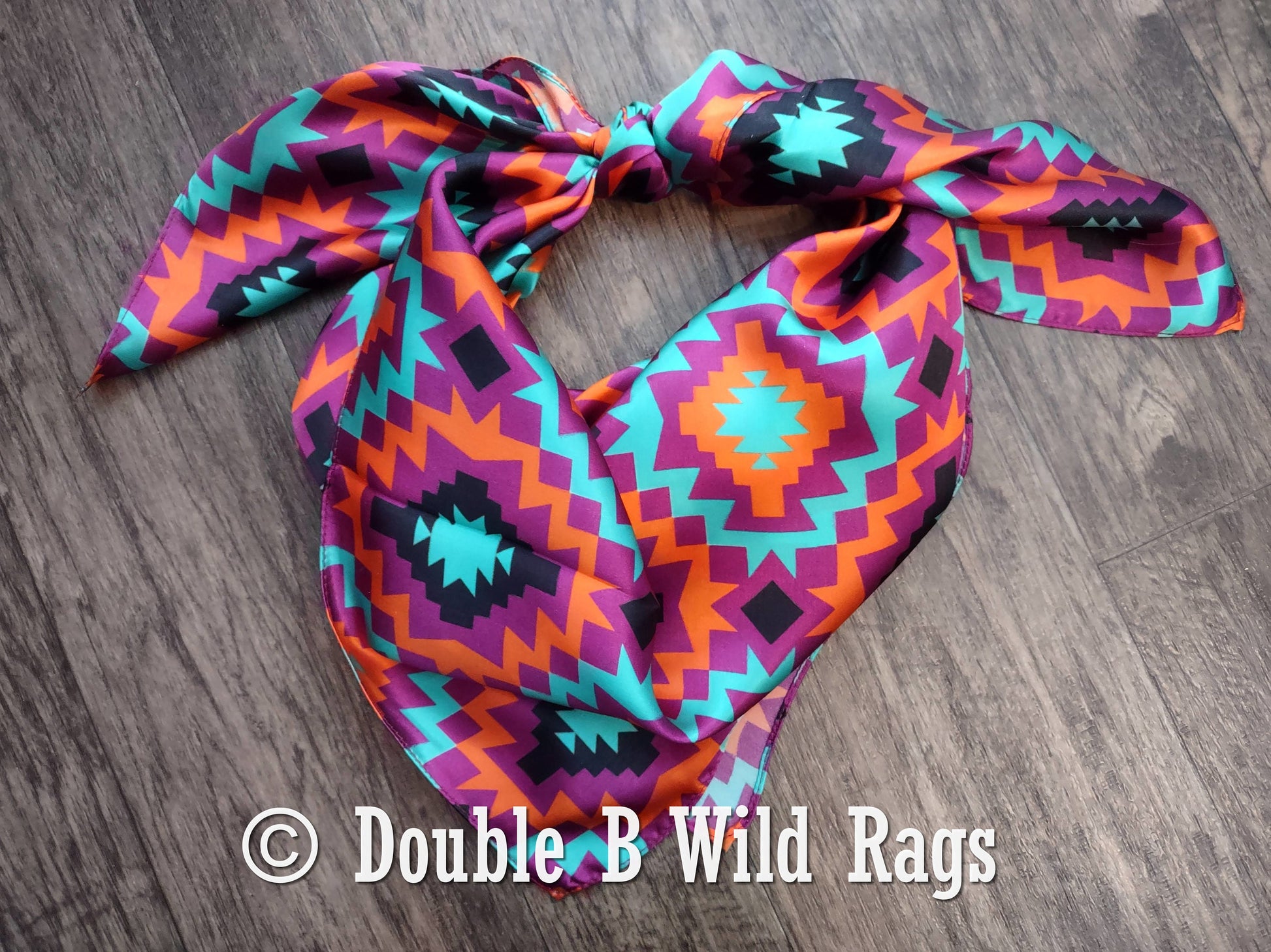 Wild Rag 100% Silk 847 Purple and Orange Aztec Cowboy Western Neck Scarf Bandanna by Double B Wild Rags