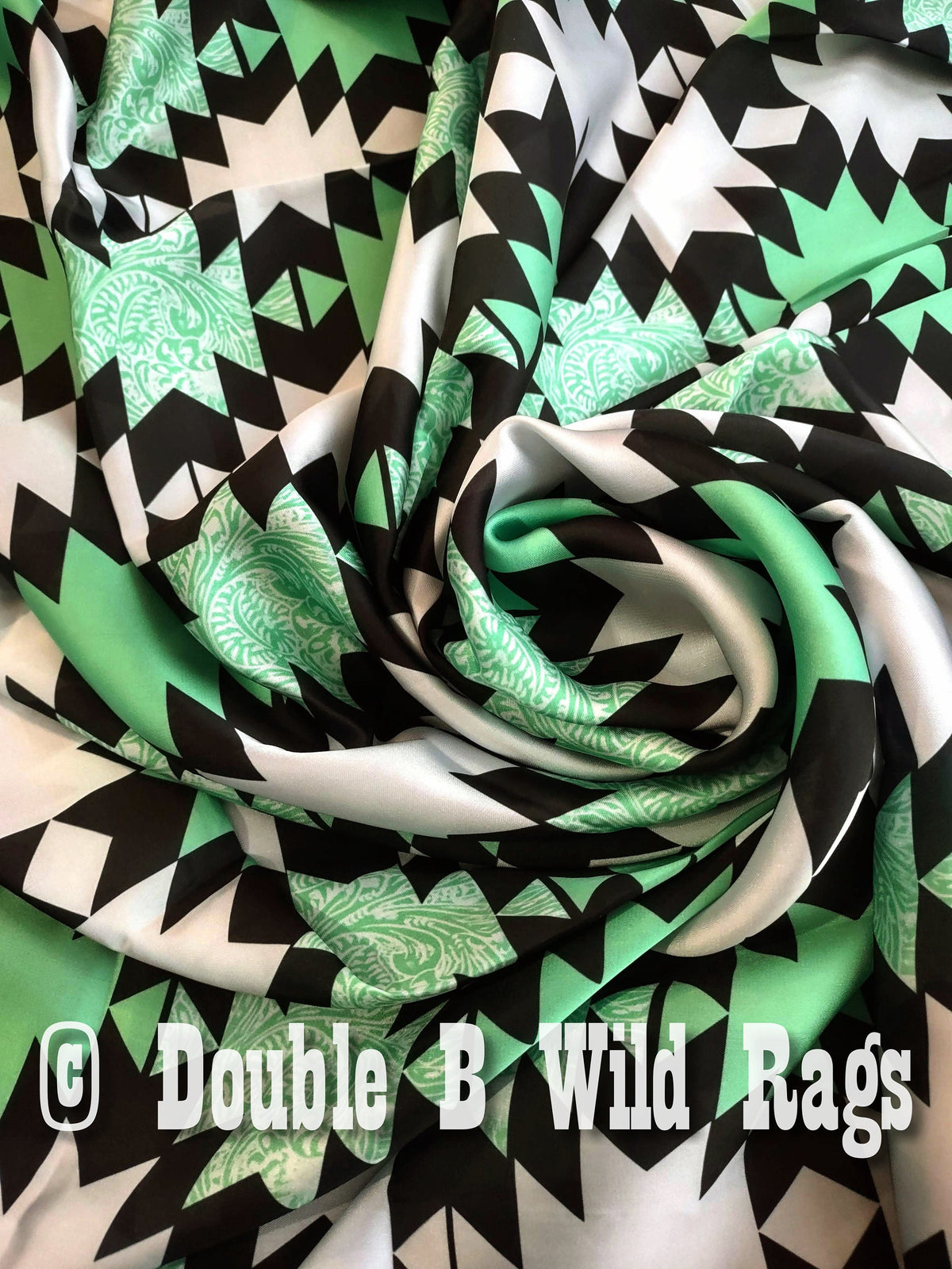 Wild Rag Light Mint Green Tooling, Black, and White tribal Cowboy Western Neck Scarf Bandanna by Double B Wild Rags