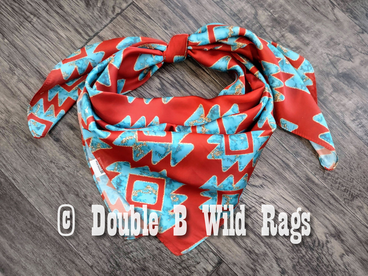Wild Rag AZTEC 921 Red, Turquoise, and Gold Aztec Cowboy Western Neck Scarf Bandanna by Double B Wild Rags