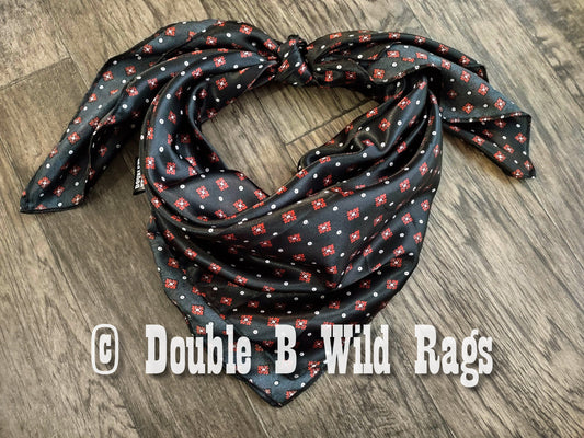 WILD RAG Black with Red Motif Cowboy Western Neck Scarf Bandanna by Double B Wild Rags