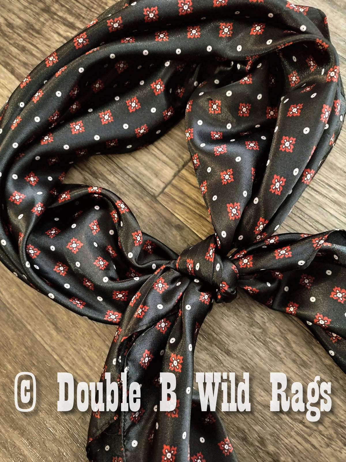 WILD RAG Black with Red Motif Cowboy Western Neck Scarf Bandanna by Double B Wild Rags