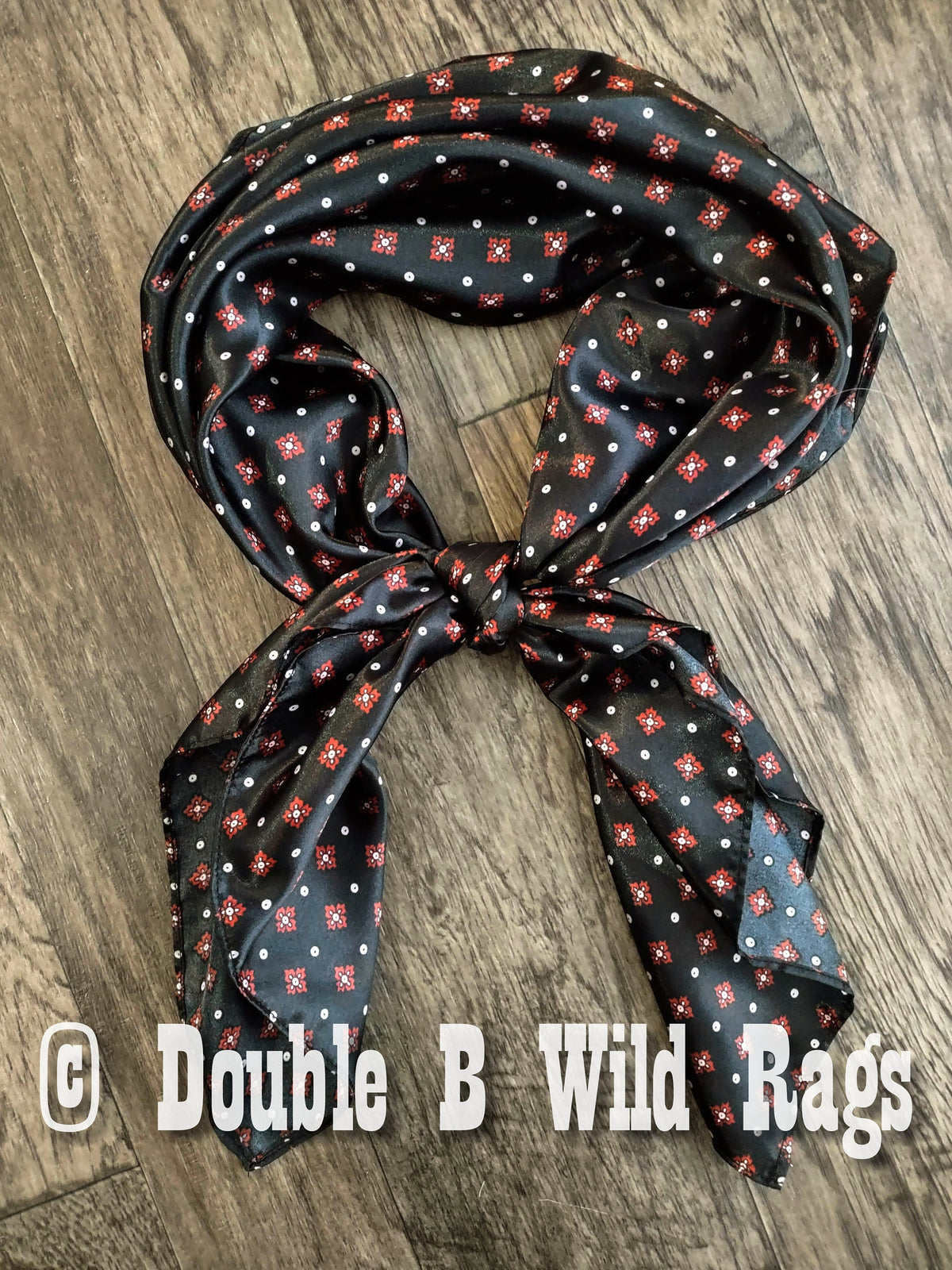 WILD RAG Black with Red Motif Cowboy Western Neck Scarf Bandanna by Double B Wild Rags