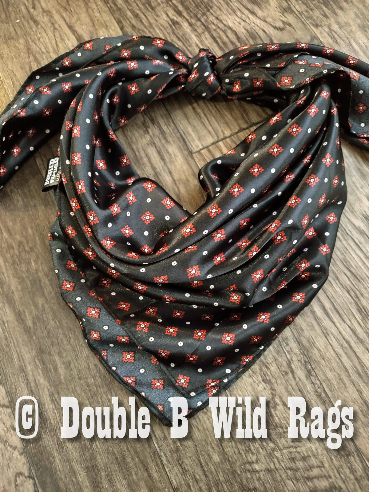 WILD RAG Black with Red Motif Cowboy Western Neck Scarf Bandanna by Double B Wild Rags