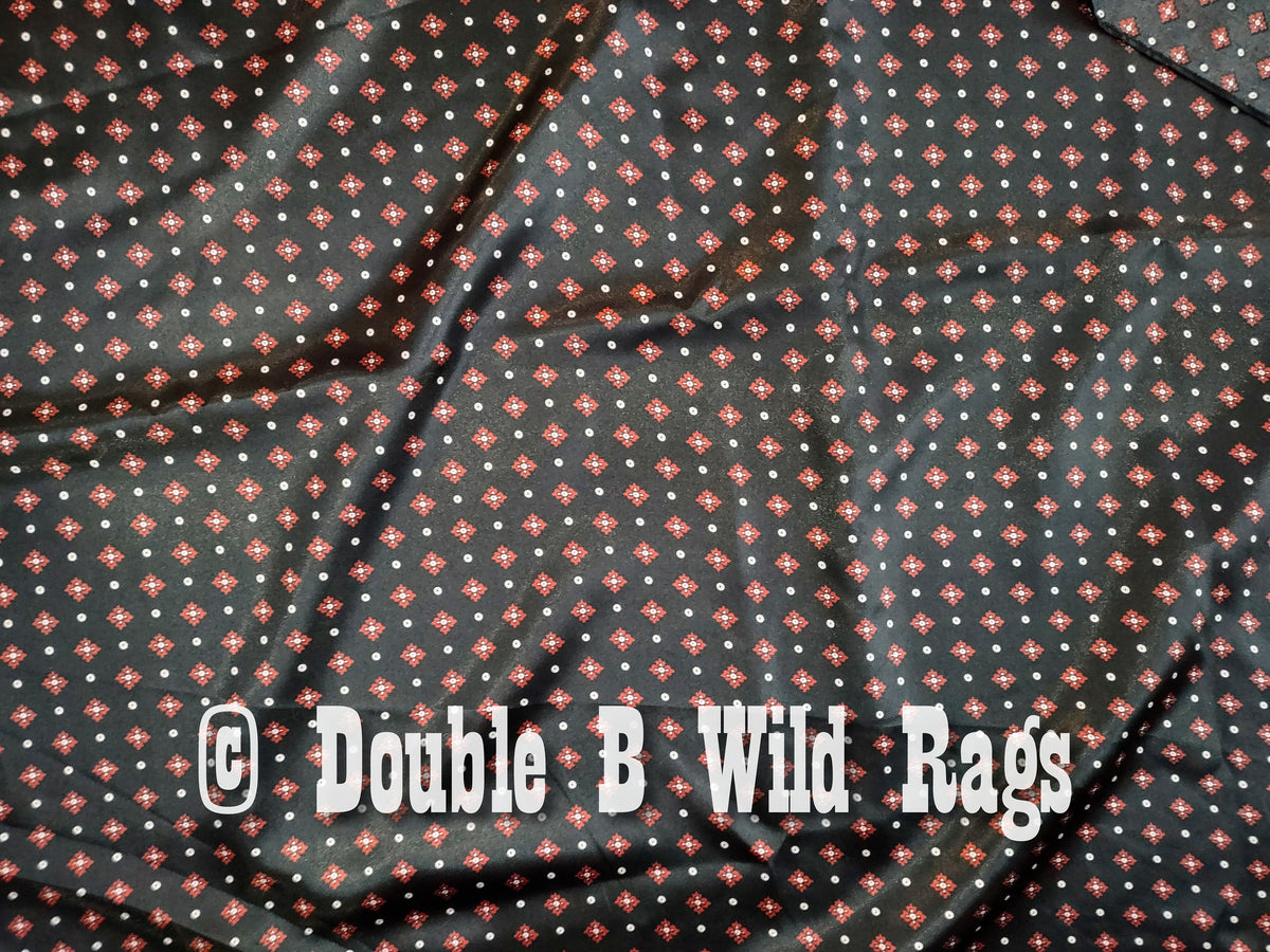 WILD RAG Black with Red Motif Cowboy Western Neck Scarf Bandanna by Double B Wild Rags