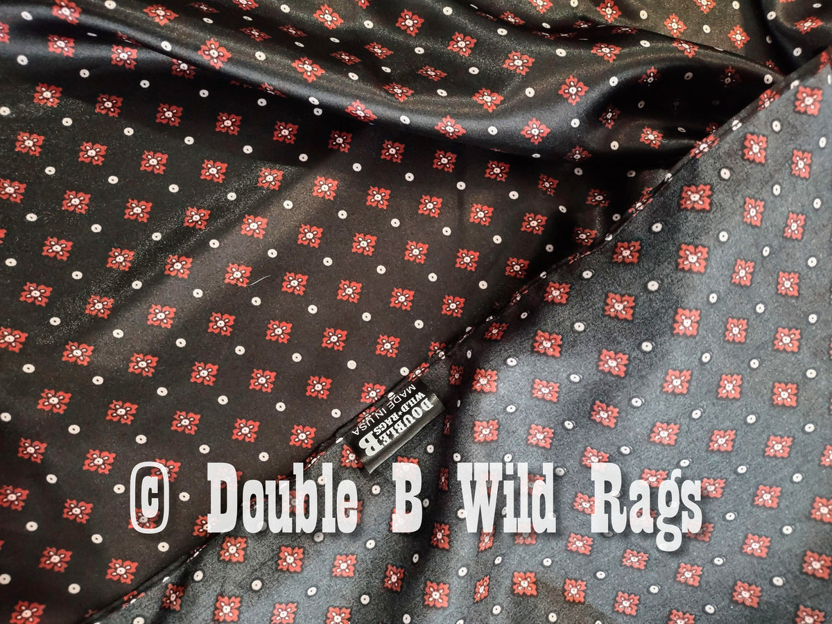 WILD RAG Black with Red Motif Cowboy Western Neck Scarf Bandanna by Double B Wild Rags