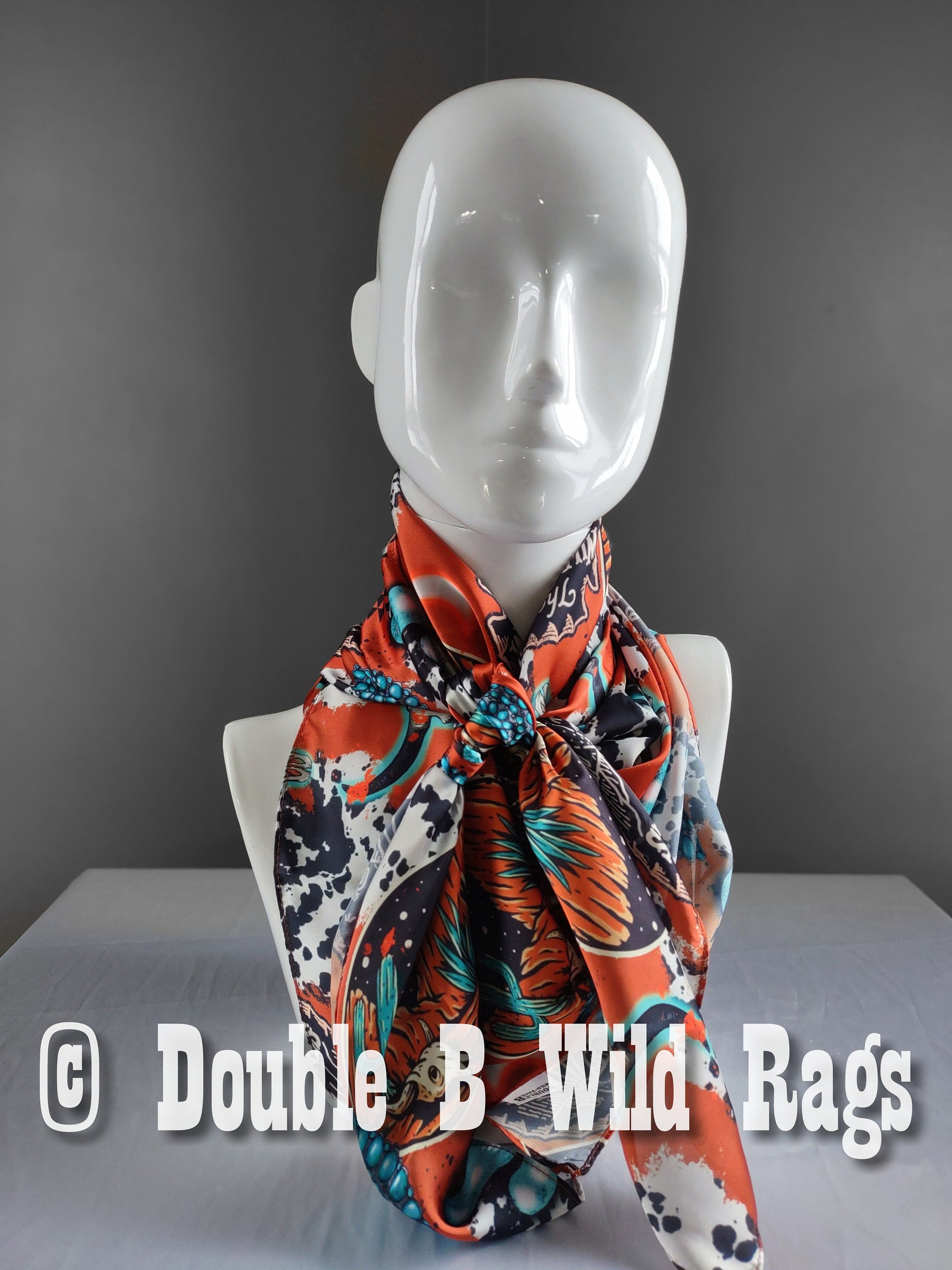 Wild Rag MISC 425 Orange Turquoise Black Desert Cactus Cowboy Western Neck Scarf Bandanna by Double B Wild Rags
