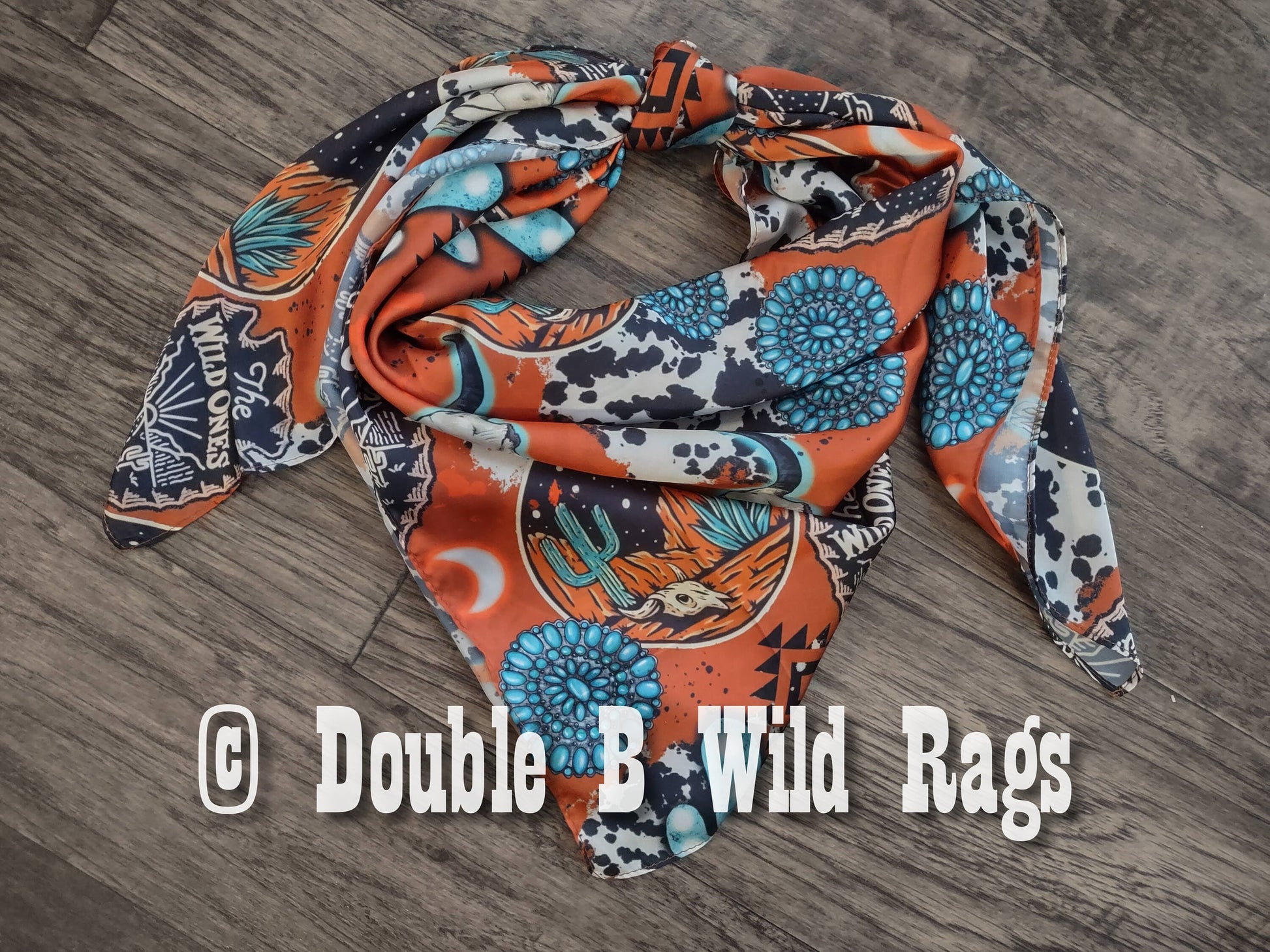 Wild Rag MISC 425 Orange Turquoise Black Desert Cactus Cowboy Western Neck Scarf Bandanna by Double B Wild Rags