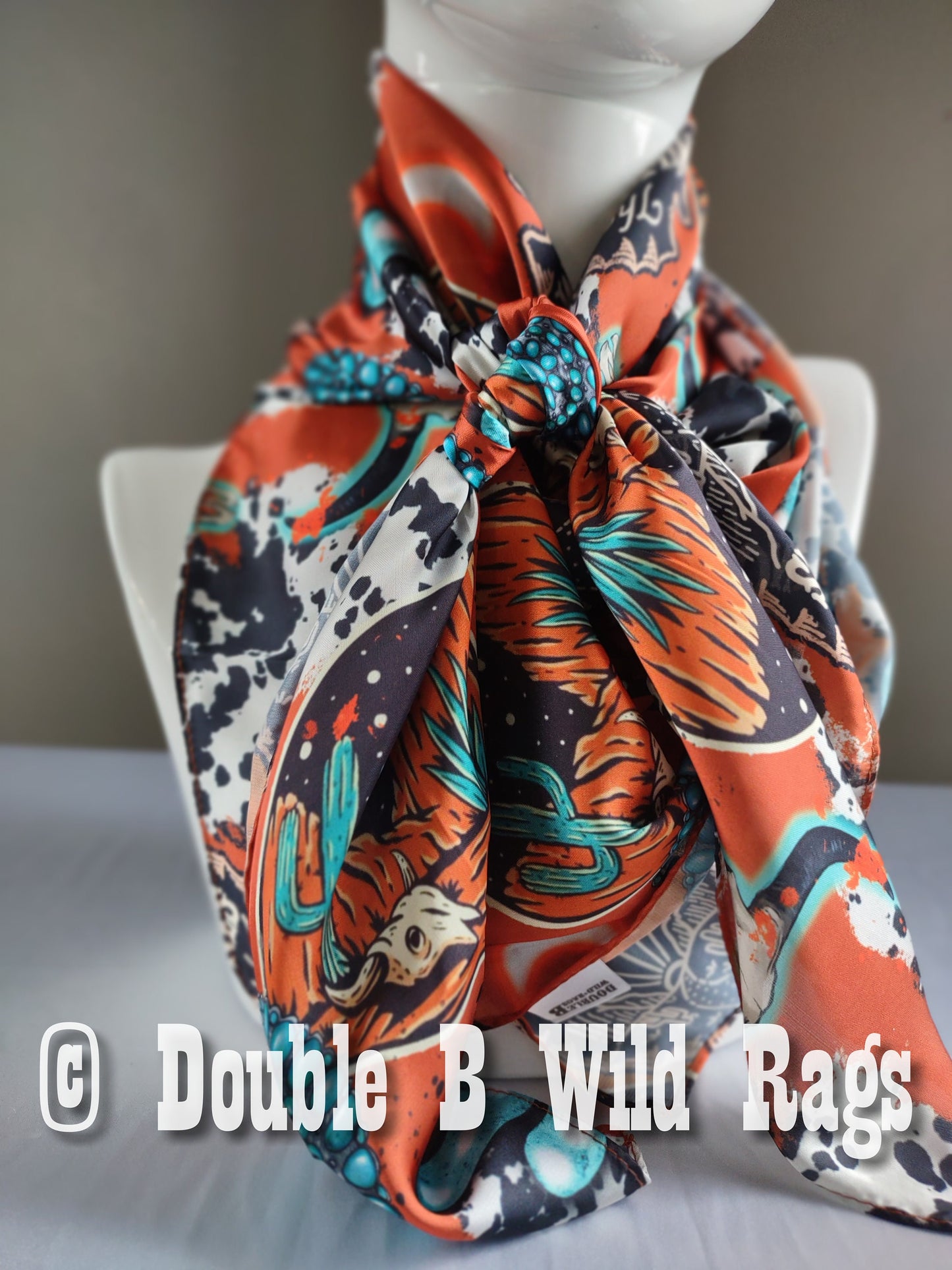 Wild Rag MISC 425 Orange Turquoise Black Desert Cactus Cowboy Western Neck Scarf Bandanna by Double B Wild Rags