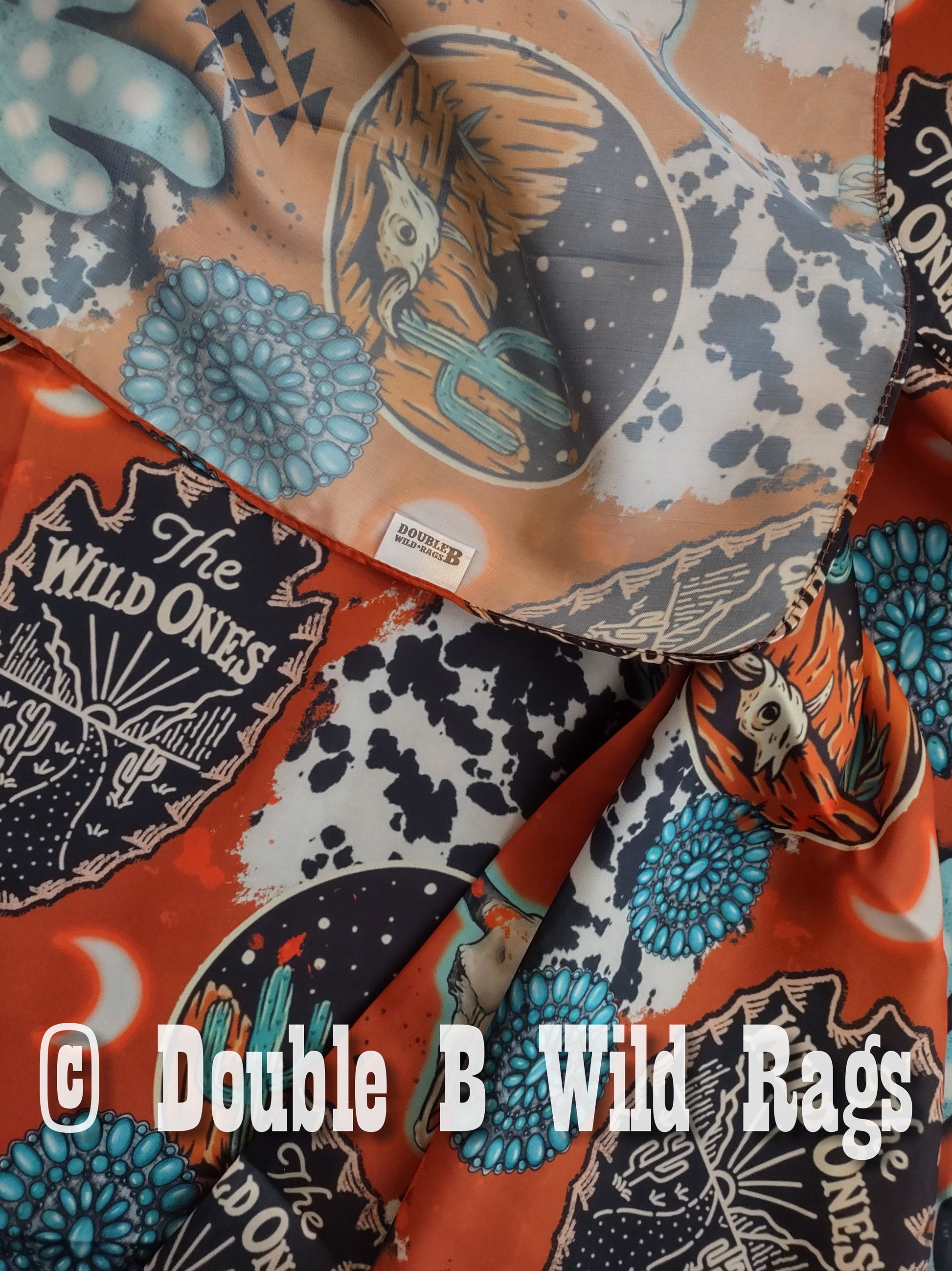 Wild Rag MISC 425 Orange Turquoise Black Desert Cactus Cowboy Western Neck Scarf Bandanna by Double B Wild Rags