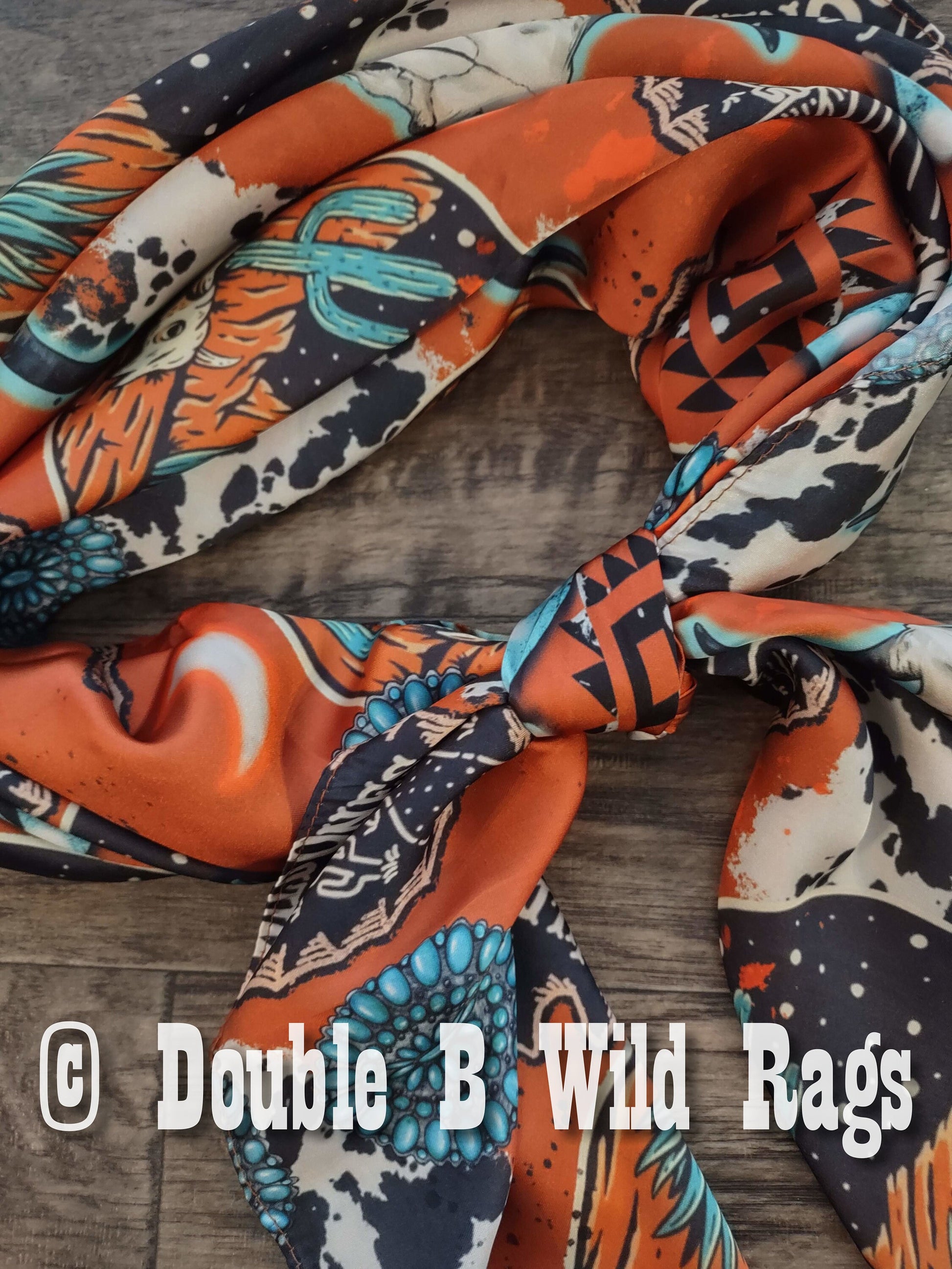 Wild Rag MISC 425 Orange Turquoise Black Desert Cactus Cowboy Western Neck Scarf Bandanna by Double B Wild Rags