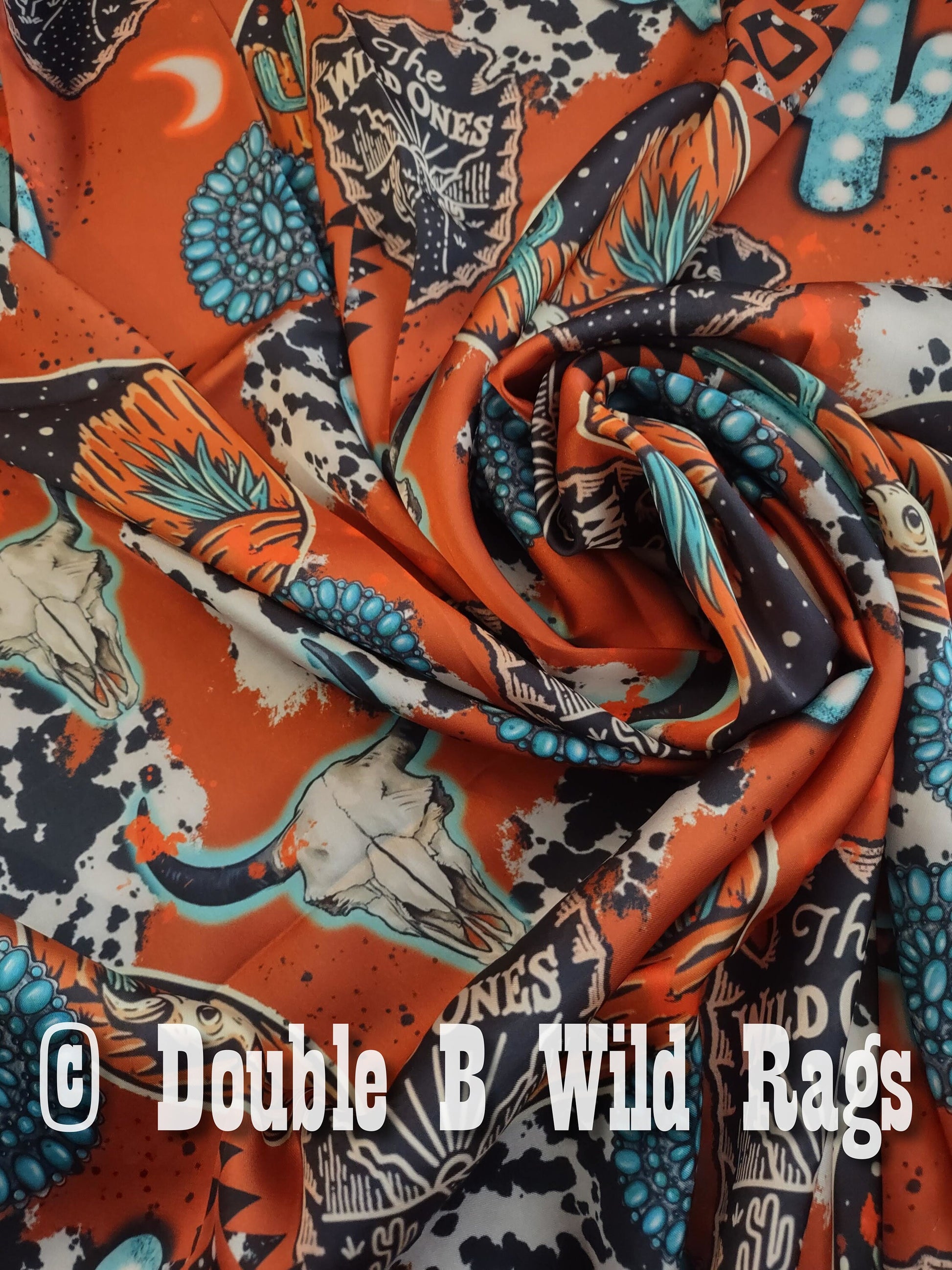 Wild Rag MISC 425 Orange Turquoise Black Desert Cactus Cowboy Western Neck Scarf Bandanna by Double B Wild Rags