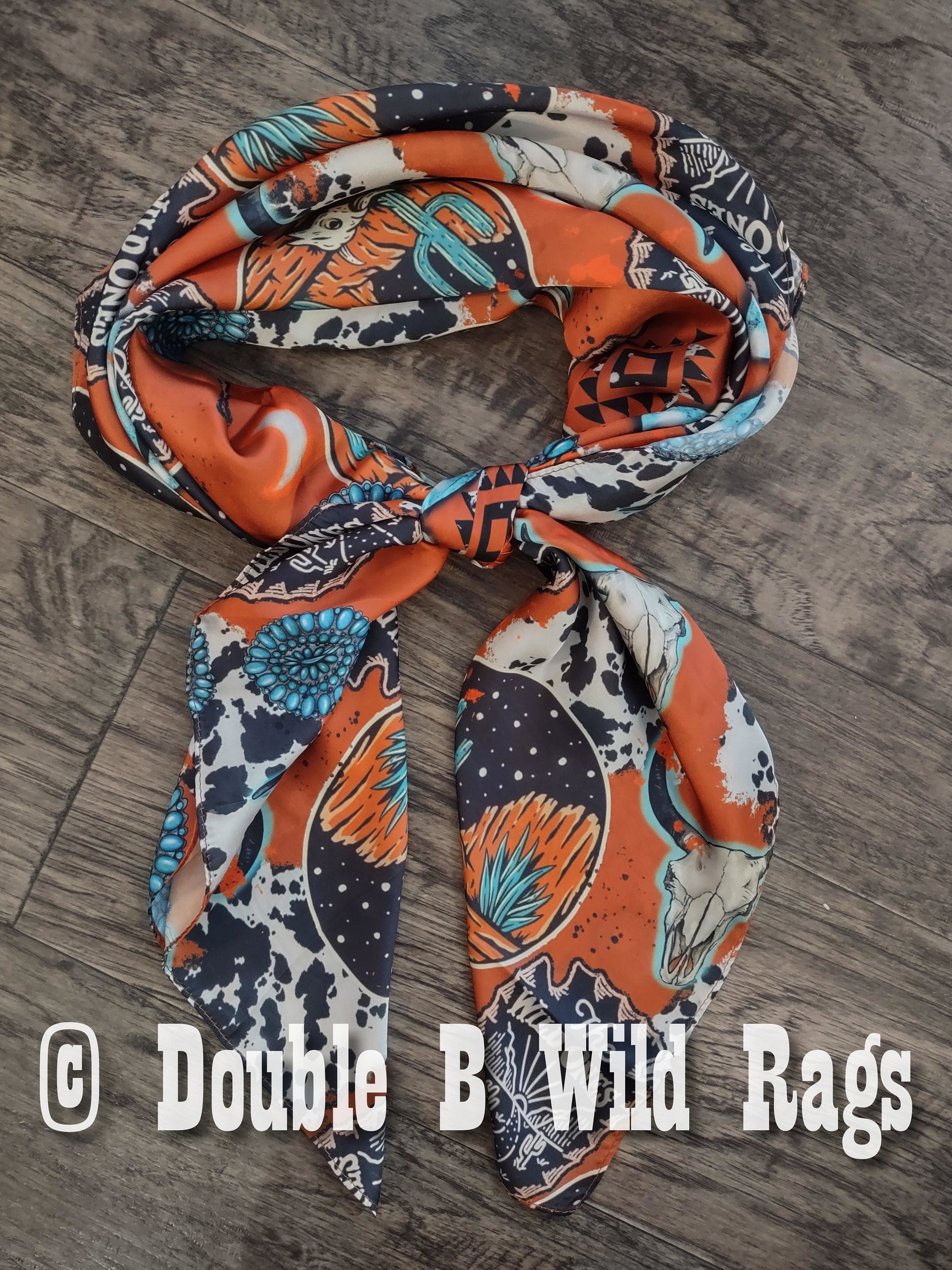 Wild Rag MISC 425 Orange Turquoise Black Desert Cactus Cowboy Western Neck Scarf Bandanna by Double B Wild Rags