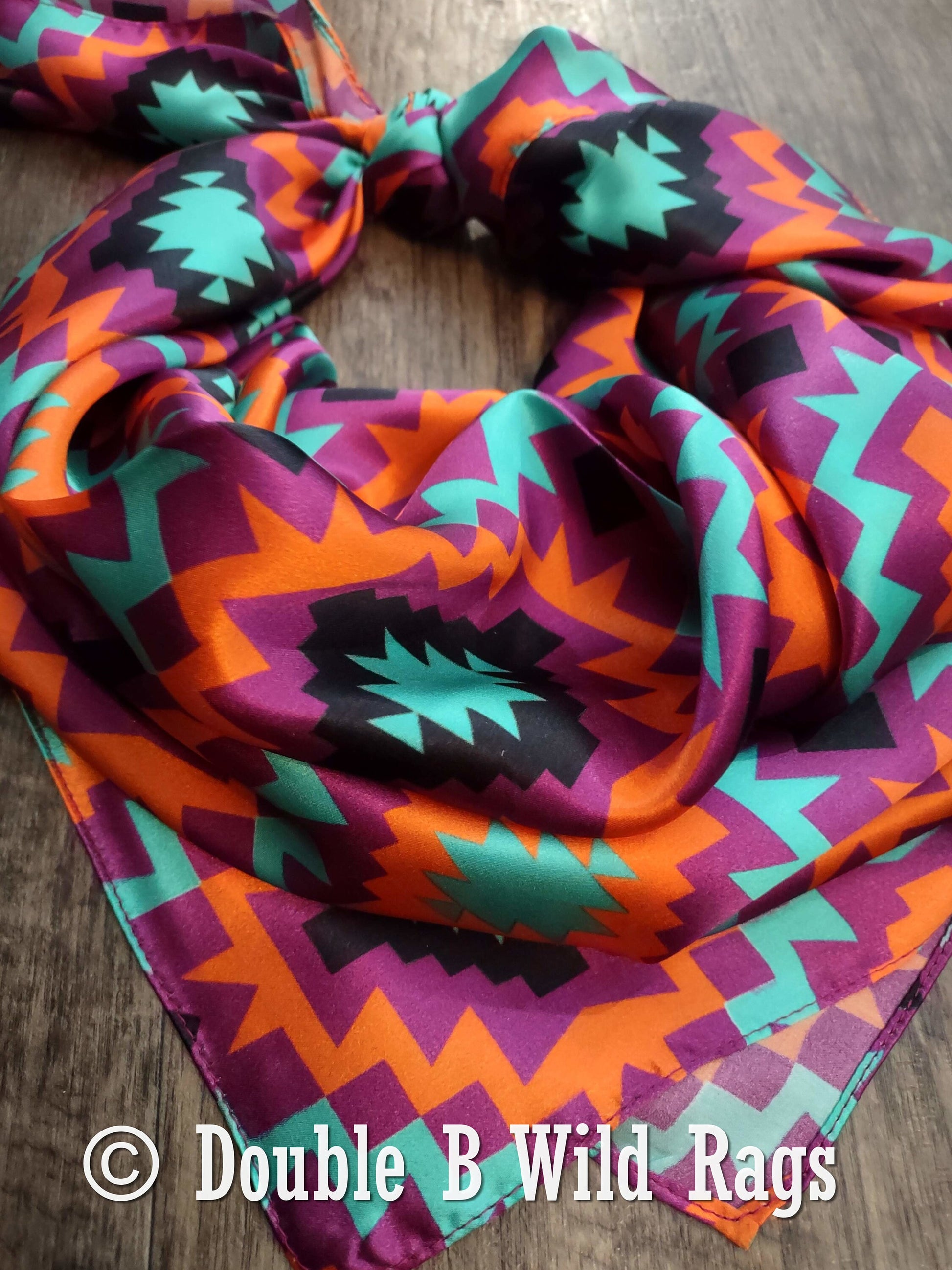 Wild Rag 100% Silk 847 Purple and Orange Aztec Cowboy Western Neck Scarf Bandanna by Double B Wild Rags