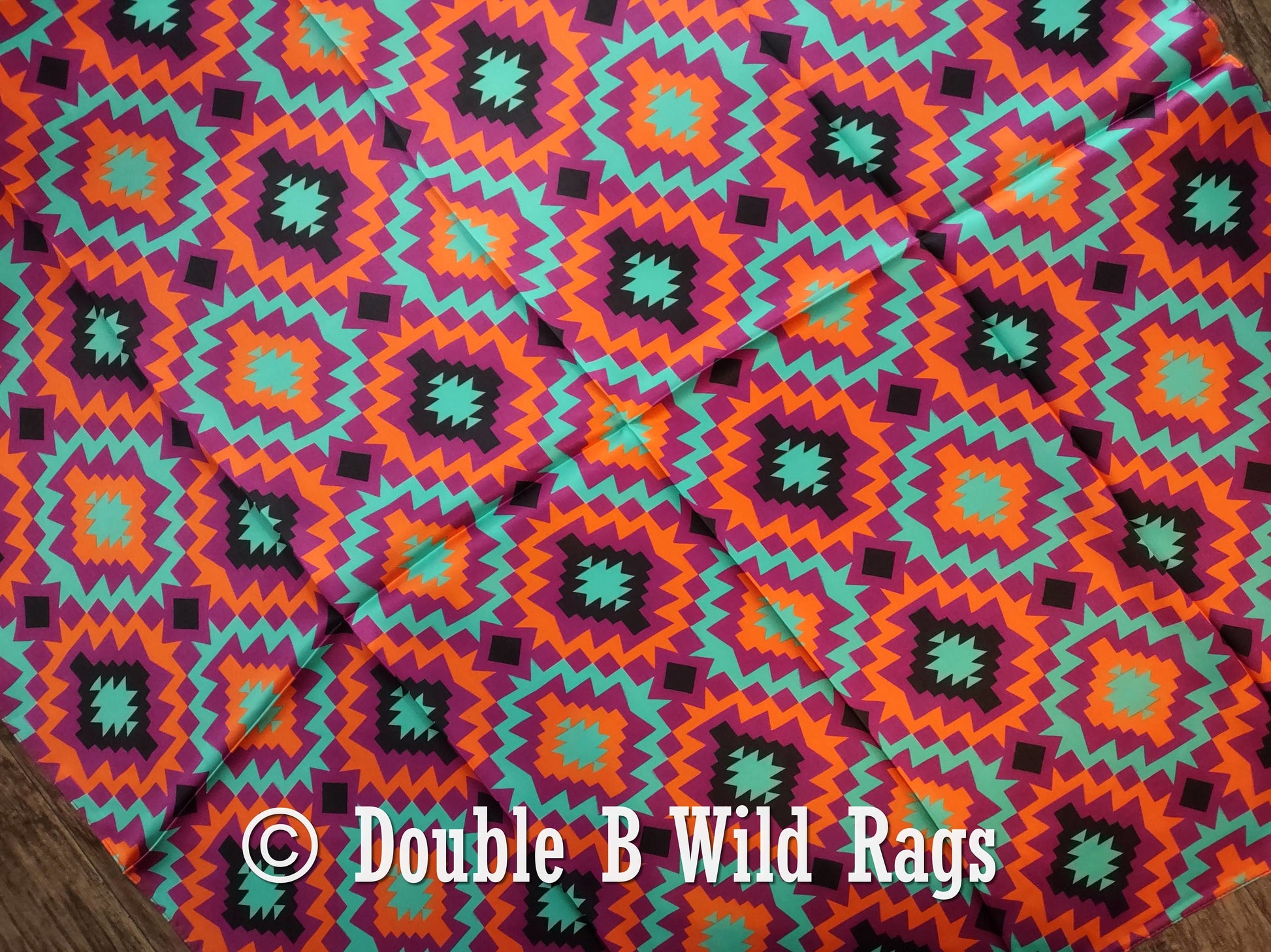 Wild Rag 100% Silk 847 Purple and Orange Aztec Cowboy Western Neck Scarf Bandanna by Double B Wild Rags