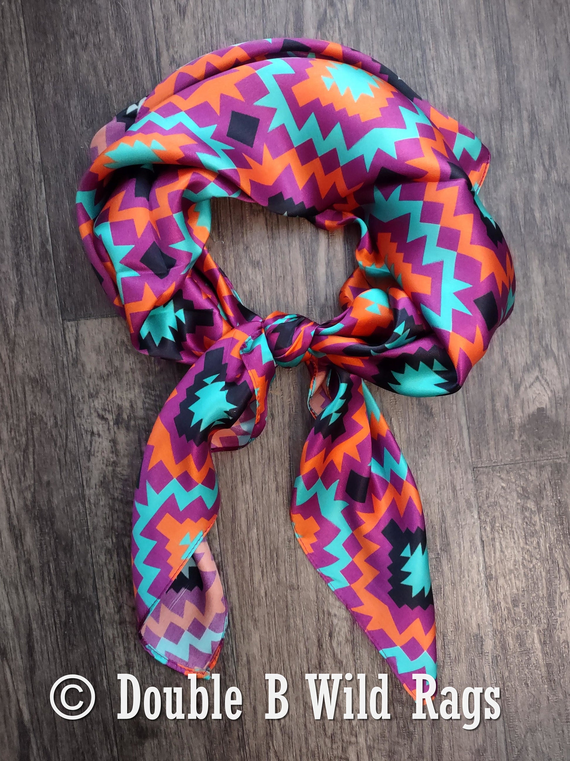 Wild Rag 100% Silk 847 Purple and Orange Aztec Cowboy Western Neck Scarf Bandanna by Double B Wild Rags
