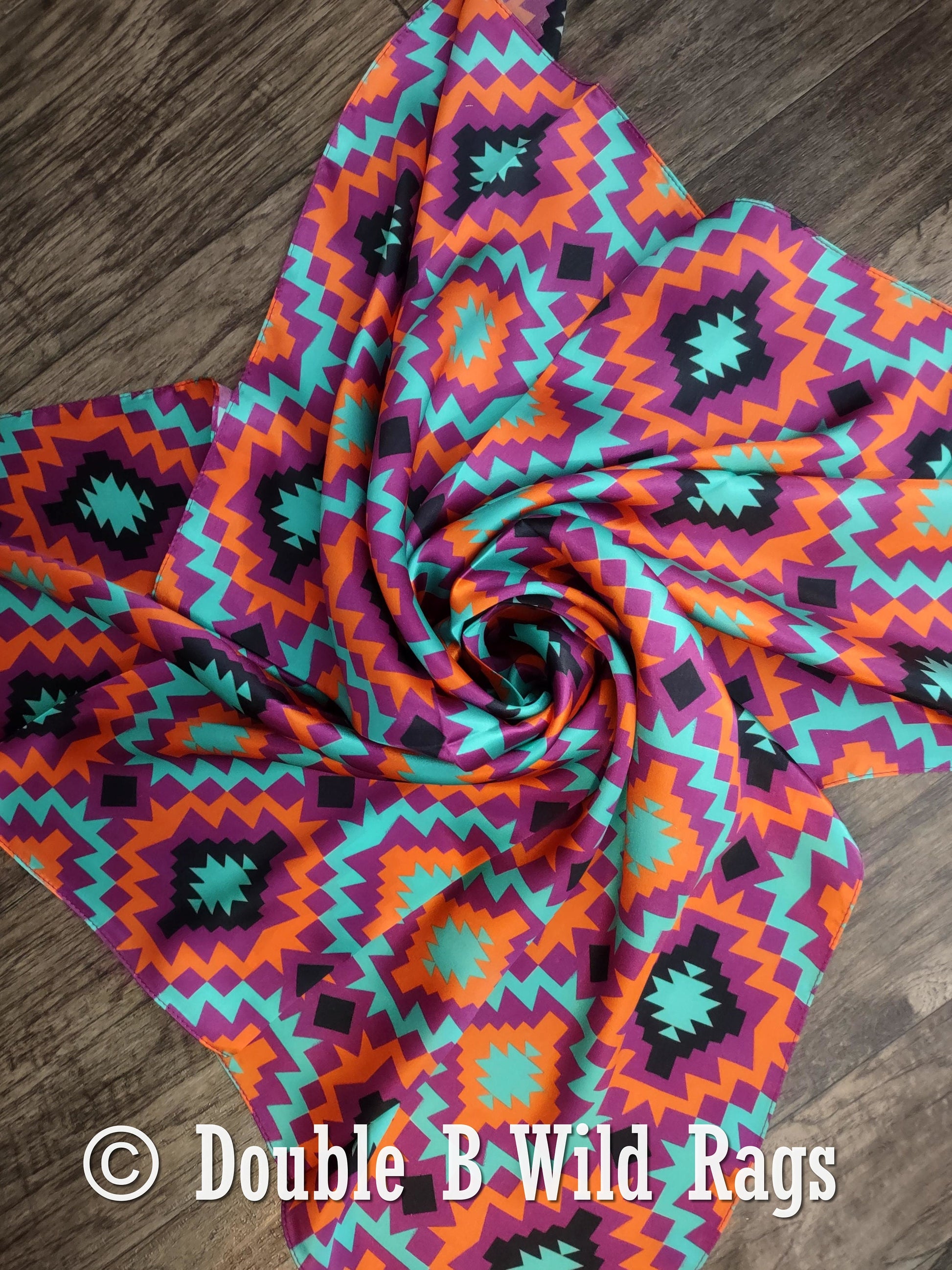 Wild Rag 100% Silk 847 Purple and Orange Aztec Cowboy Western Neck Scarf Bandanna by Double B Wild Rags