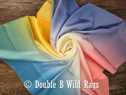 BARGAIN WILD RAG Ombre Blue Pink Yellow and Purple by Double B Wild Rags Bandana Western Neck Scarf Neckerchief