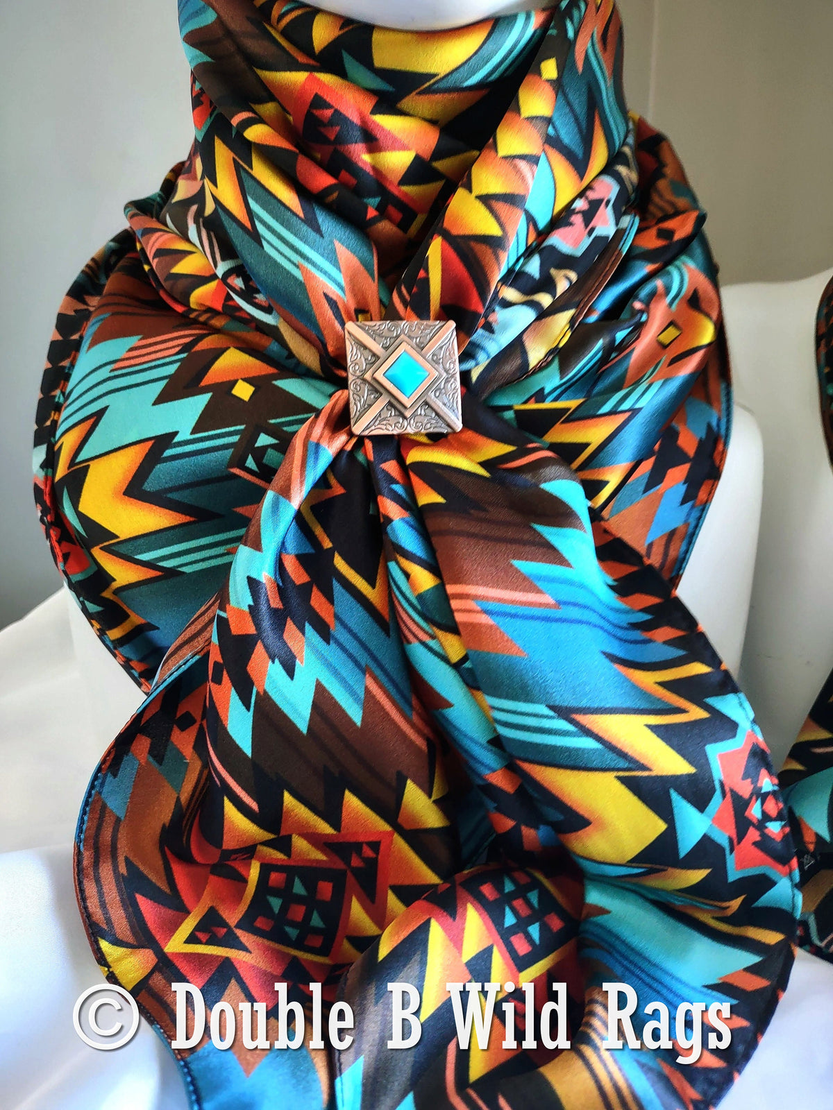 Wild Rag 100% Silk Turquoise and Orange Sunset Cowboy Western Neck Scarf Bandanna by Double B Wild Rags