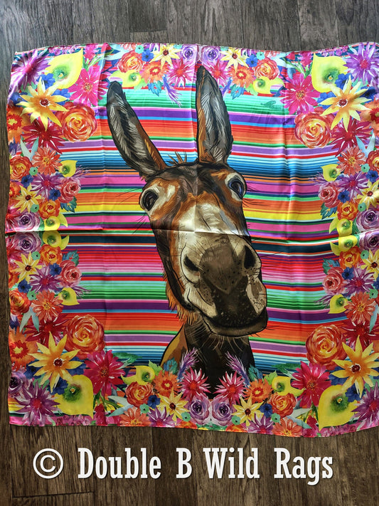 Wild Rag 100% Silk Fiesta Serape Donkey Burro Floral Border Cowboy Western Neck Scarf Bandanna by Double B Wild Rags
