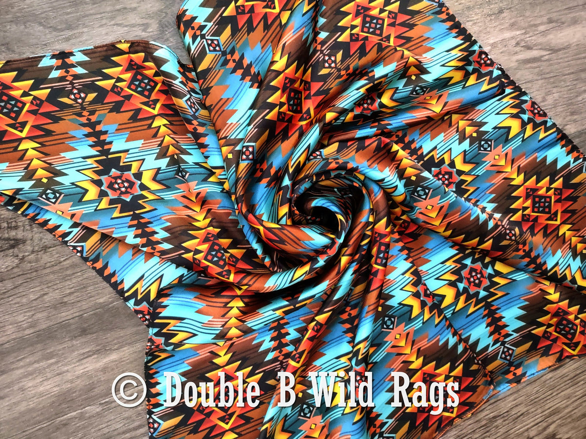 Wild Rag 100% Silk Turquoise and Orange Sunset Cowboy Western Neck Scarf Bandanna by Double B Wild Rags