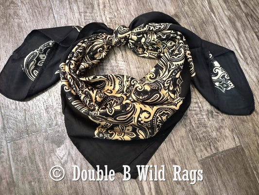 Wild Rag BARGAIN CORNER BC1141 Cowboy Floral Black and Camel Western Neck Scarf by Double B Wild Rags