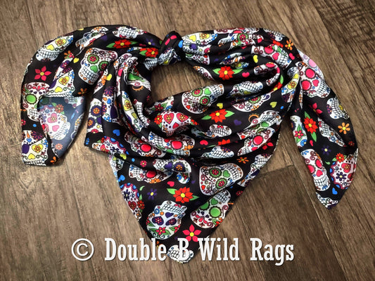Wild Rag Día De Los Muertos Sugar Skull Cowboy Western Neck Scarf Bandanna by Double B Wild Rags