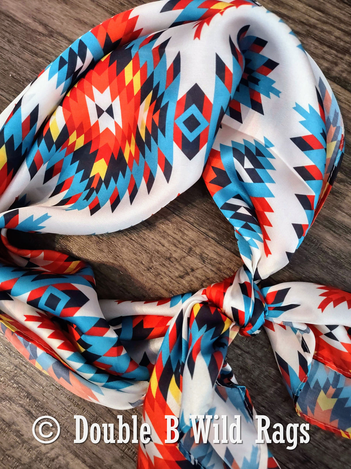 Wild Rag Bright Red, Turquoise, Yellow Aztec Cowboy Western Neck Scarf Bandanna by Double B Wild Rags