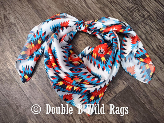 Wild Rag Bright Red, Turquoise, Yellow Aztec Cowboy Western Neck Scarf Bandanna by Double B Wild Rags