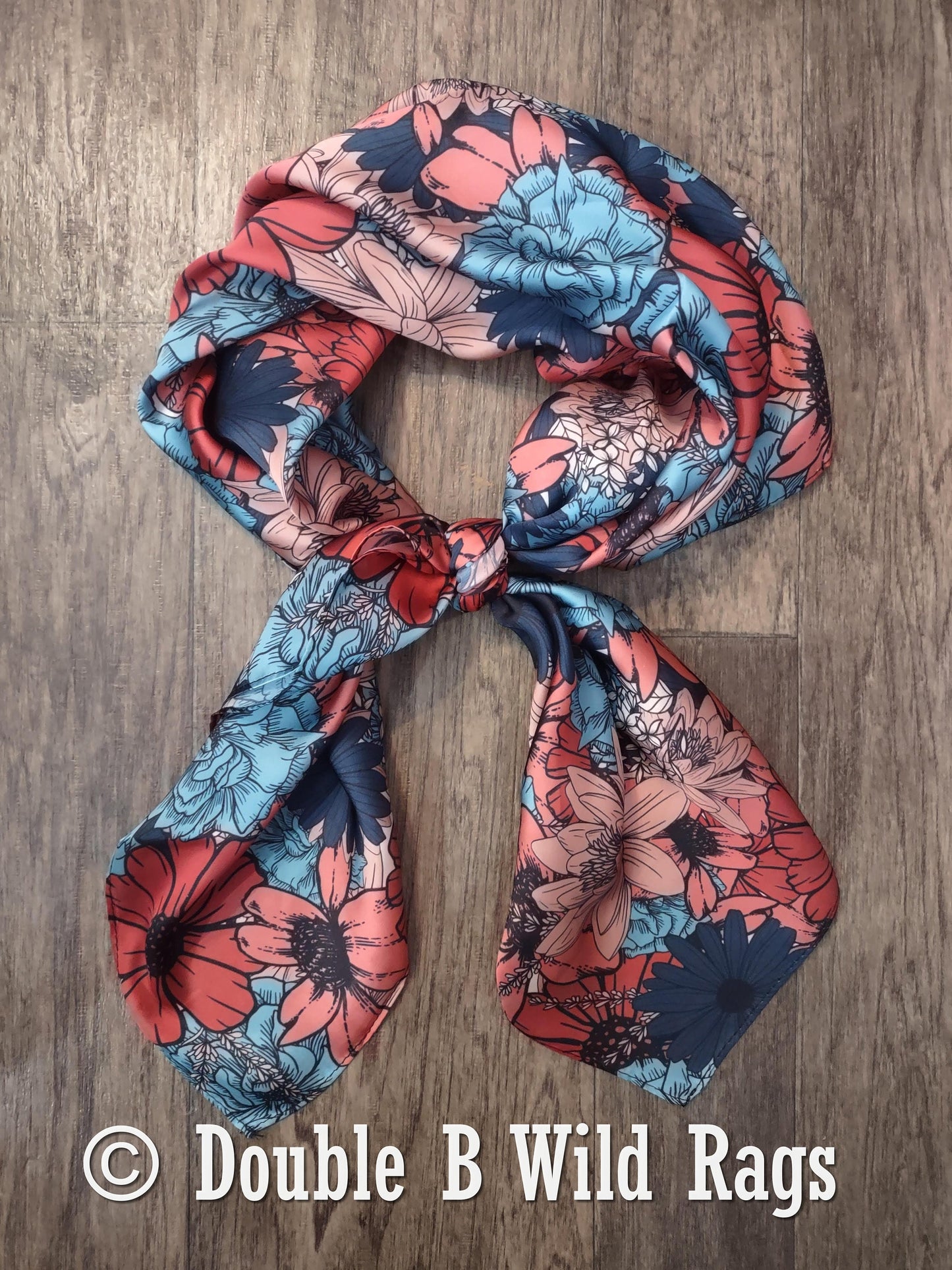 Wild Rag Blue and Coral Floral Cowboy Western Neck Scarf Bandanna by Double B Wild Rags
