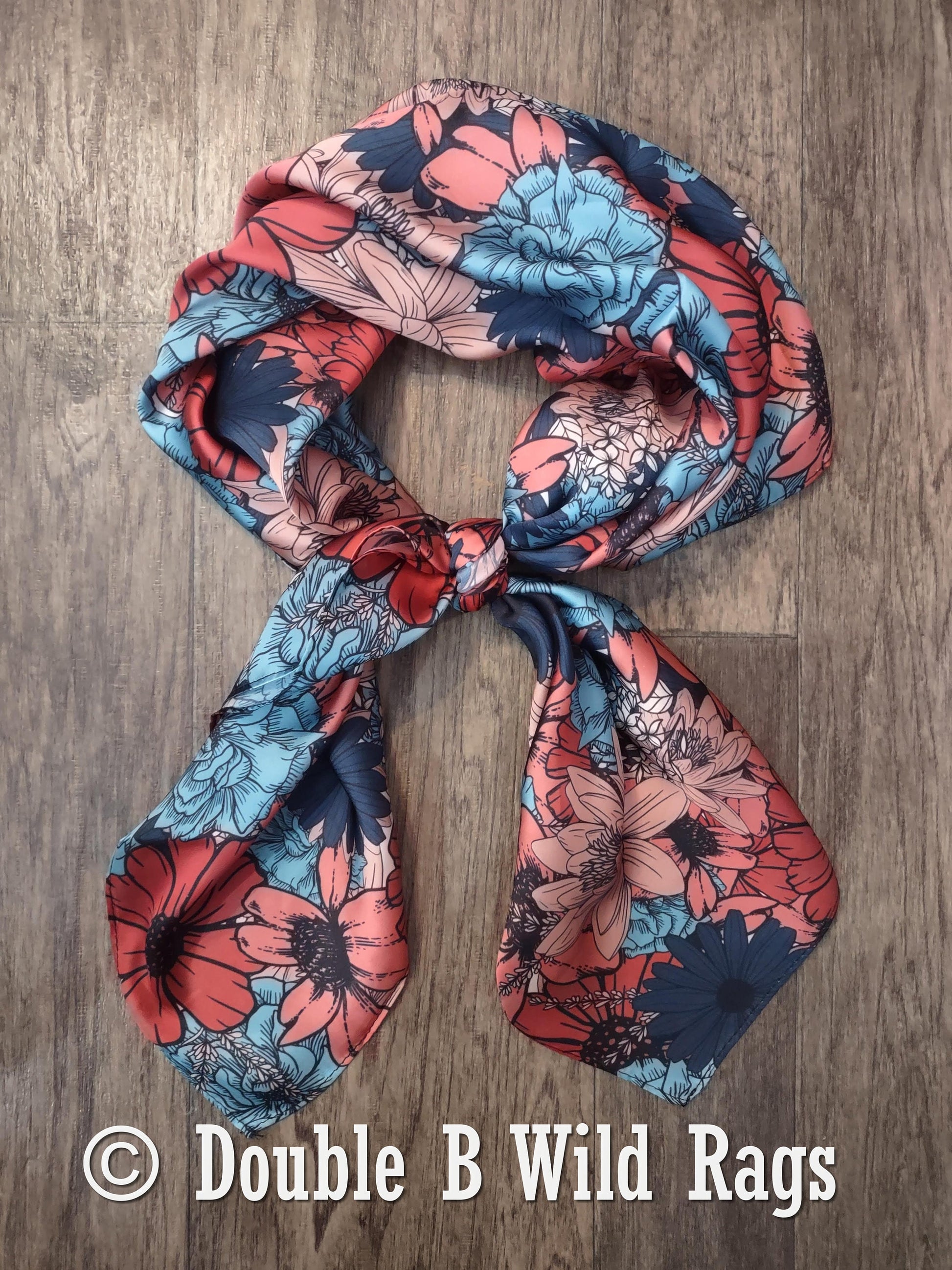 Wild Rag Blue and Coral Floral Cowboy Western Neck Scarf Bandanna by Double B Wild Rags