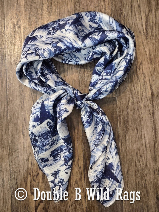 Wild Rag MISC 440 Western Blue Toile Cowboy Western Neck Scarf Bandanna by Double B Wild Rags