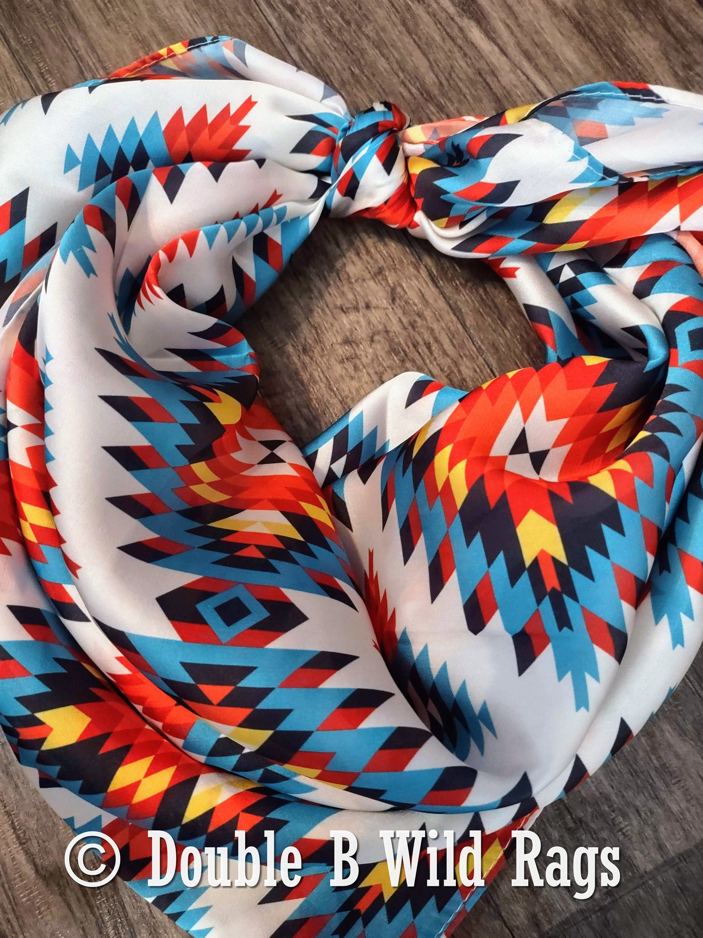 Wild Rag Bright Red, Turquoise, Yellow Aztec Cowboy Western Neck Scarf Bandanna by Double B Wild Rags